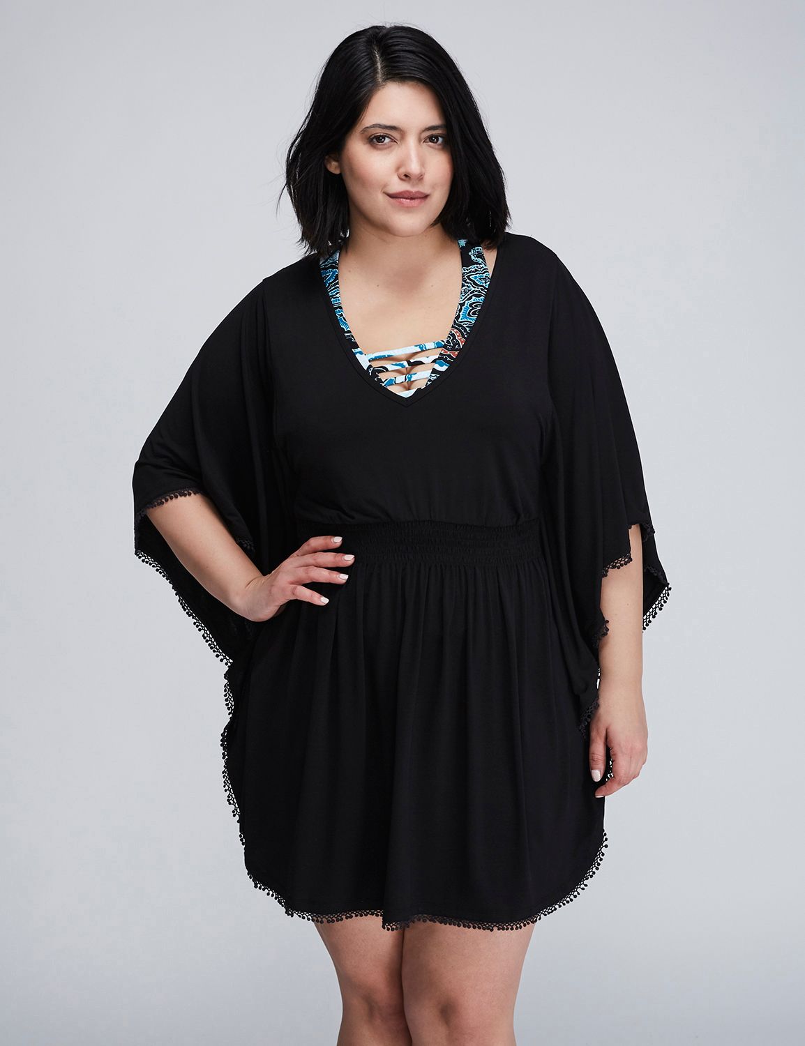 Lane Bryant Women's Smocked Waist Caftan Cover - Up With Open Back 18 / 20 Black