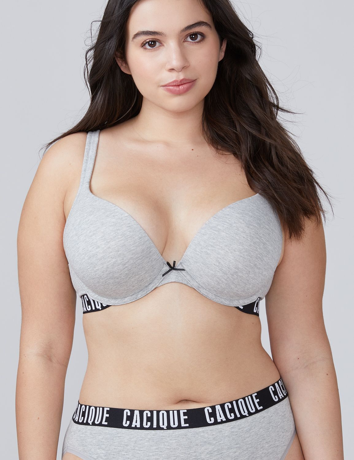 Lane Bryant Womens Cotton Boost Plunge Bra With Logo Sporty Band 38DD  Heather Grey, Trendy Plus Size Clothing