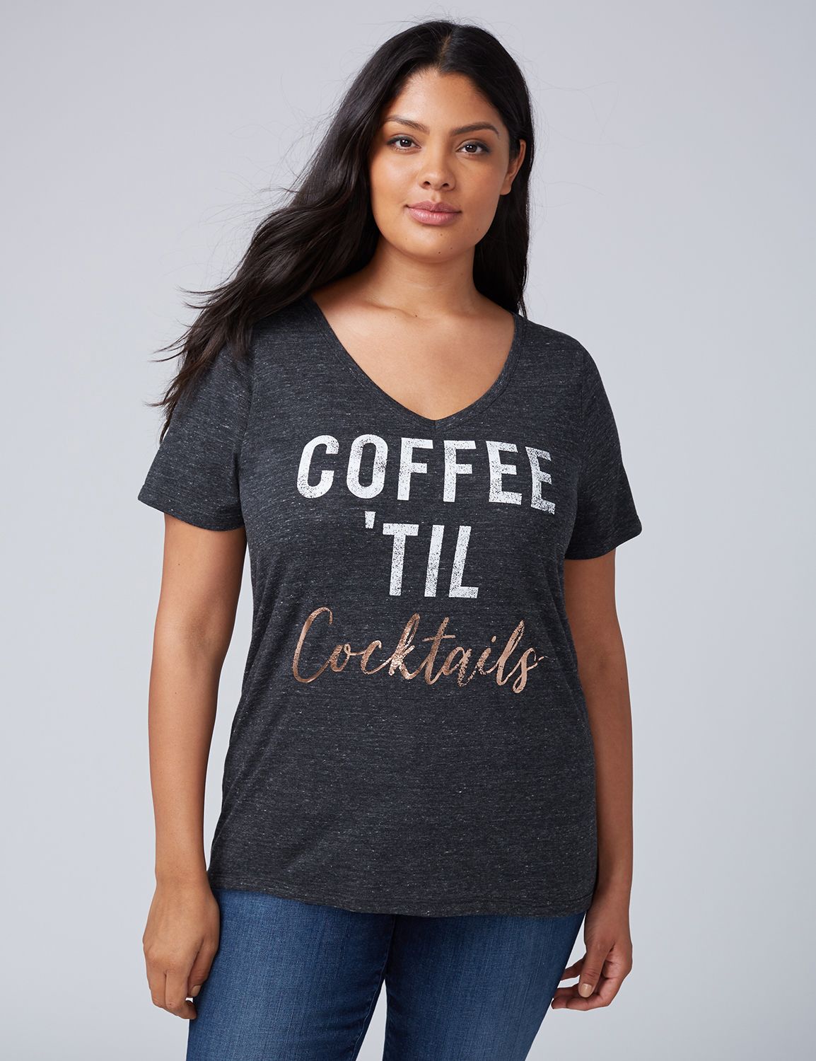 Lane Bryant Women's Coffee 'Til Cocktails Graphic Tee 18 / 20 Coffee Til Cocktails