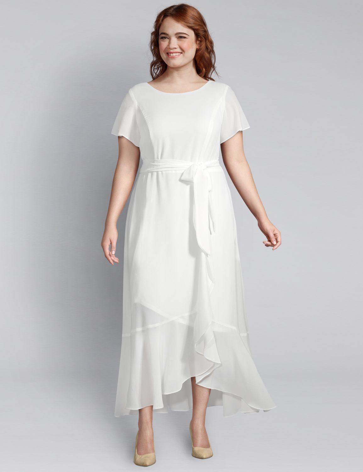 ruffle midi dress with sleeves