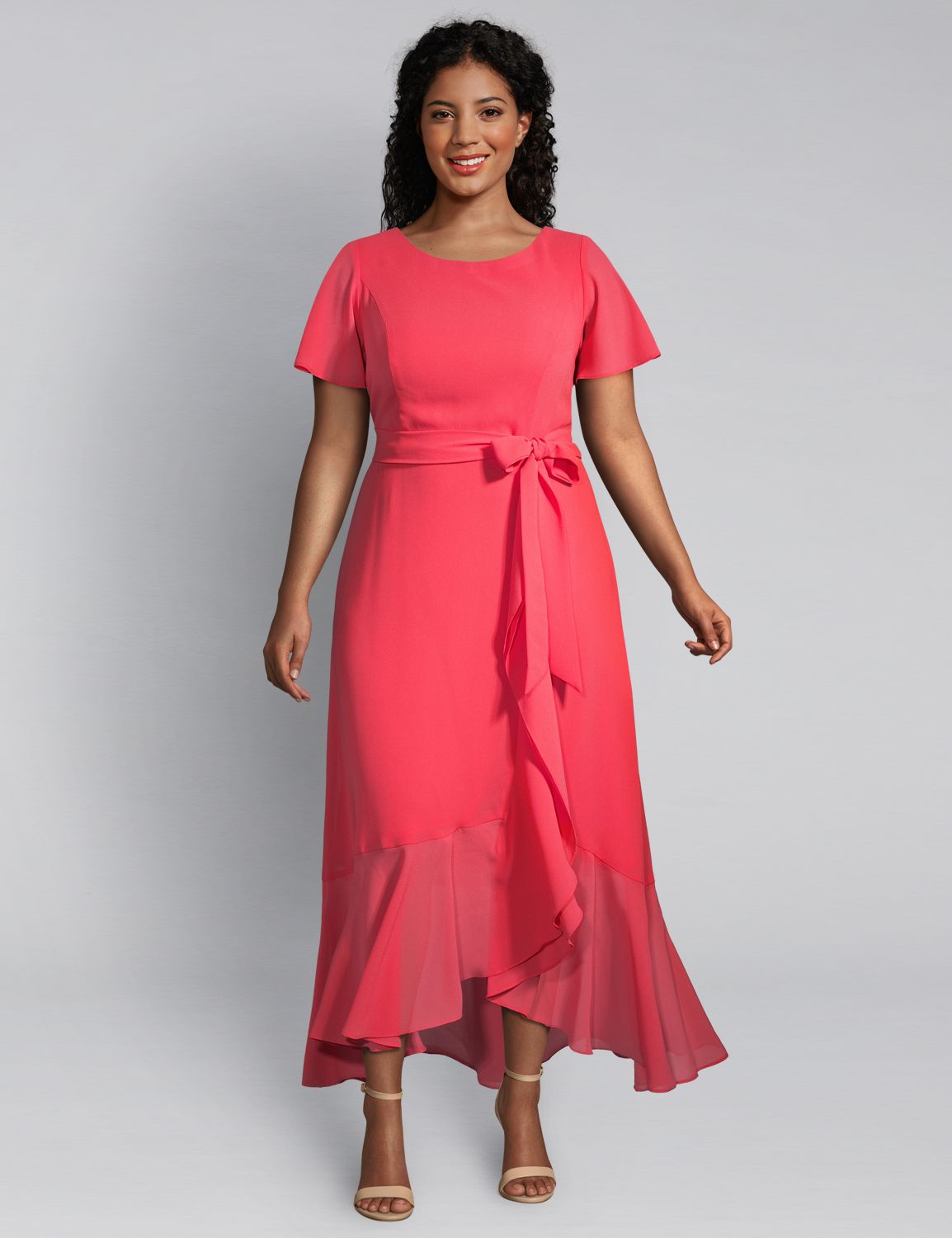 ruffle midi dress with sleeves