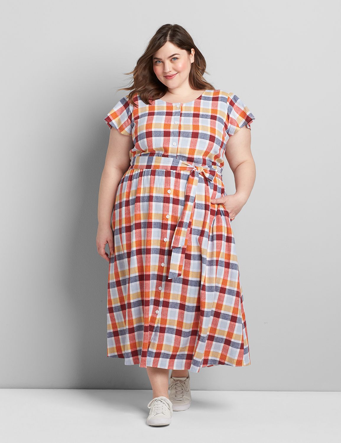 Button-Front Plaid Fit \u0026 Flare Dress 