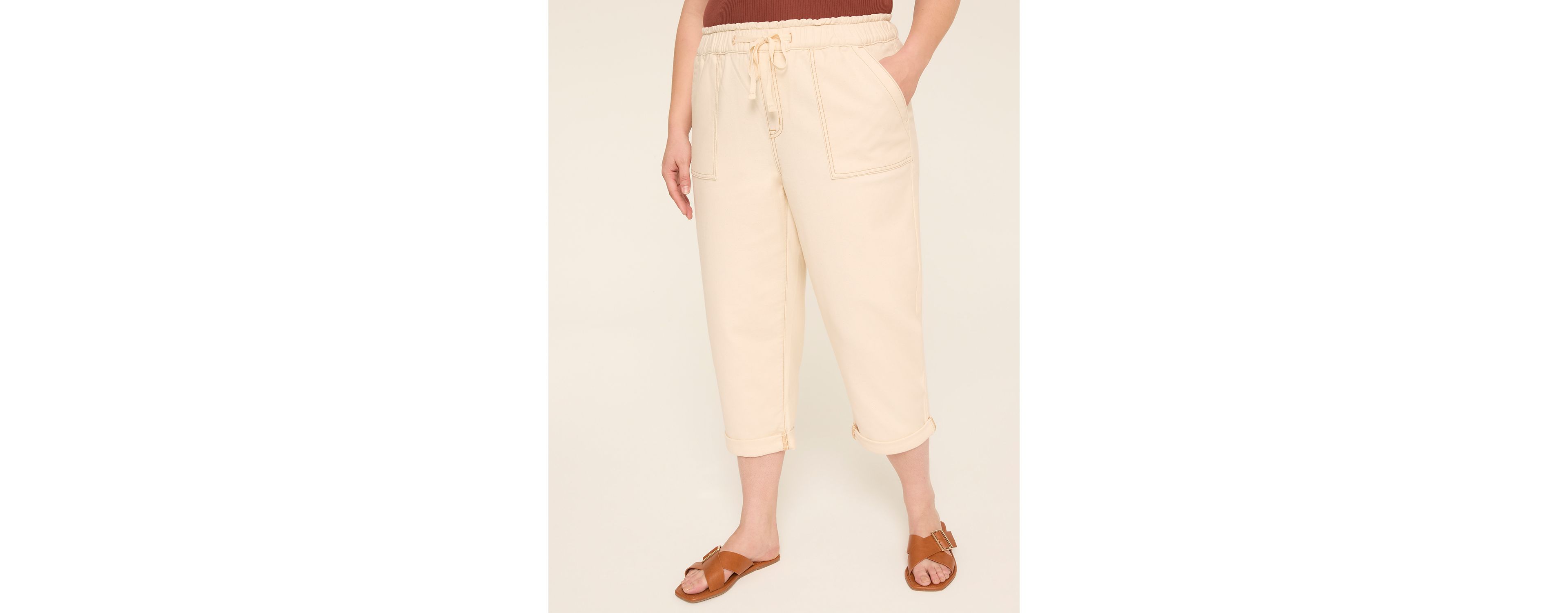 Pull-On High-Rise Knit Denim Capri