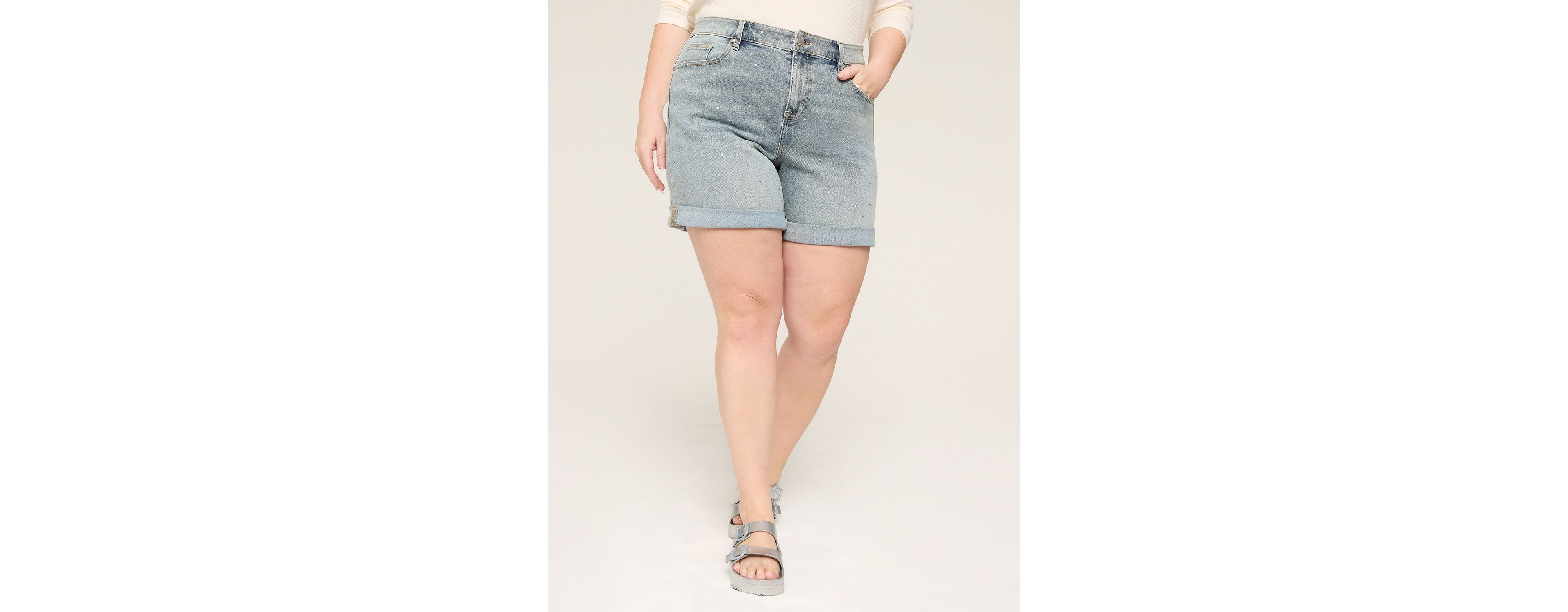 Rhinestone Embellished Boyfriend Fit Jean Short