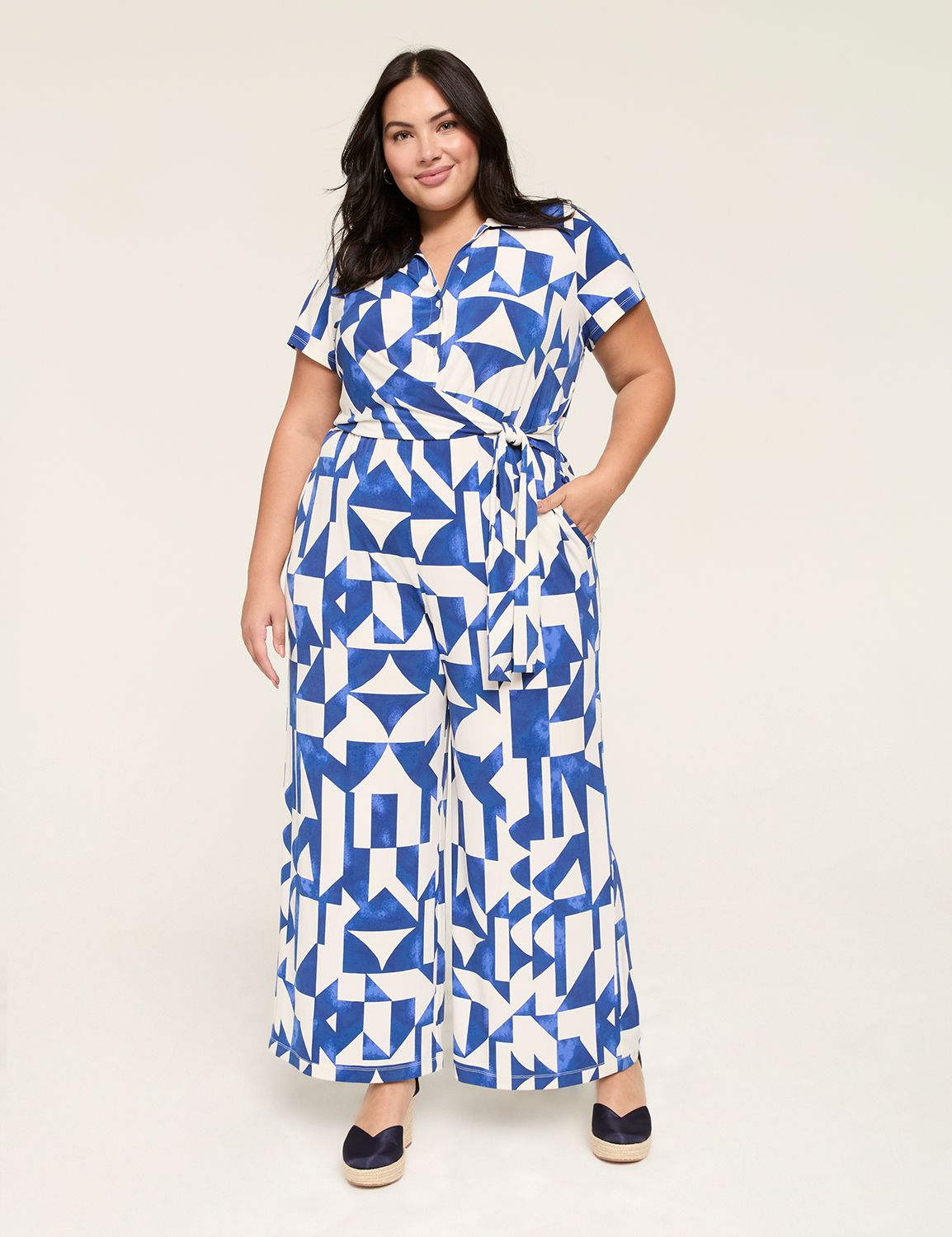 Collared Twist-Waist Jersey Jumpsuit