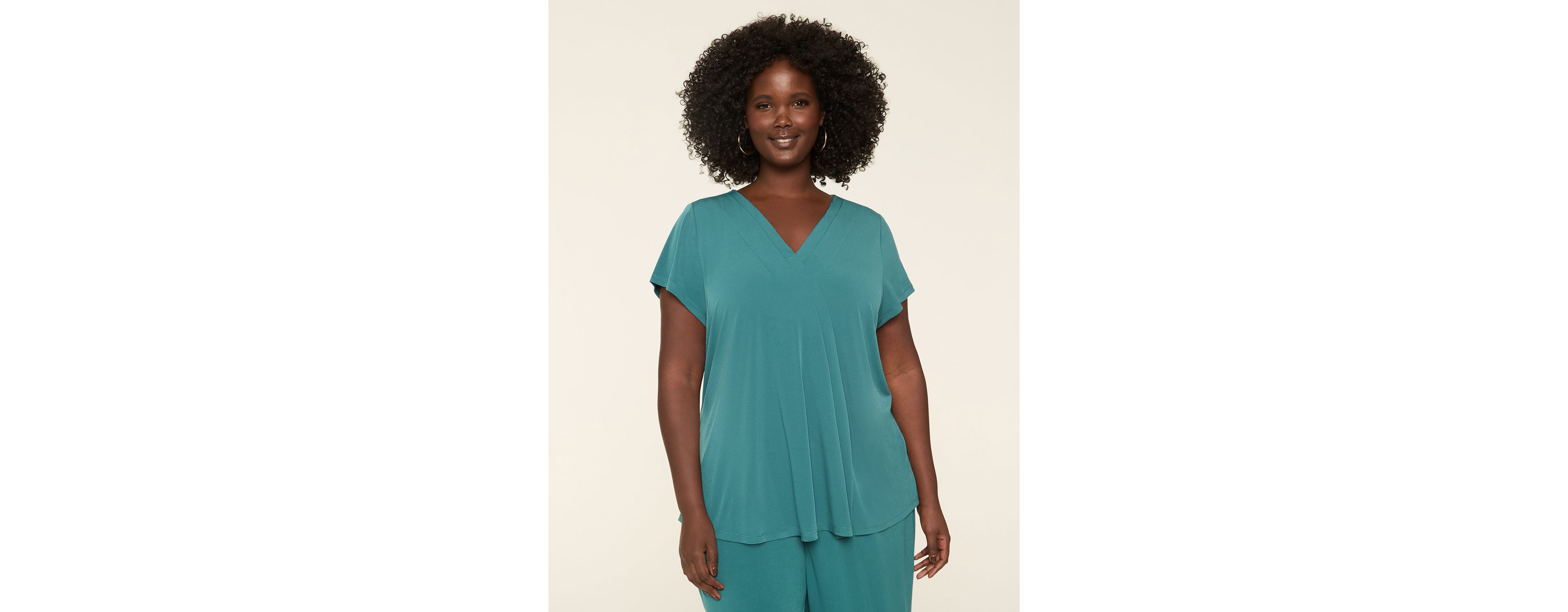 Cap-Sleeve Pleat-Front Top