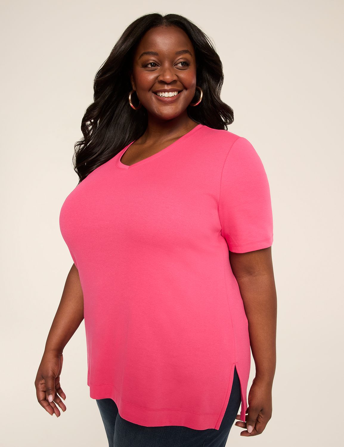 Elbow-Sleeve V-Neck Tunic Tee