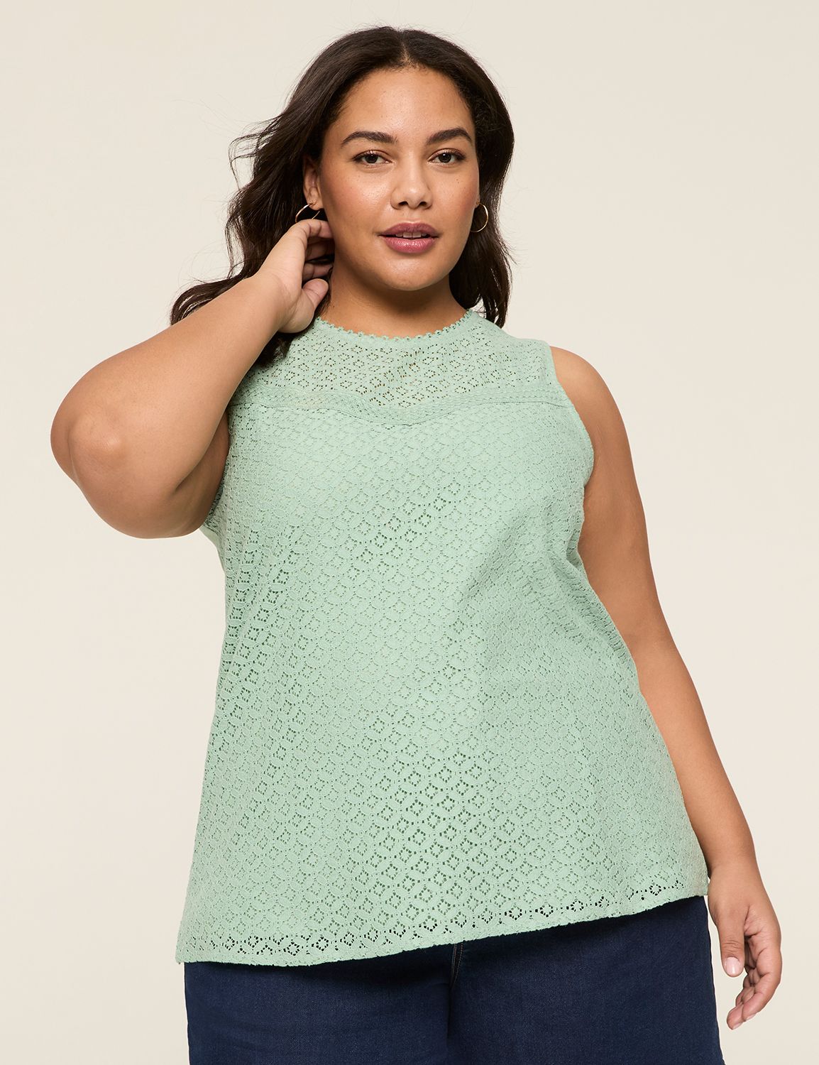 Eyelet & Knit Crew-Neck Top