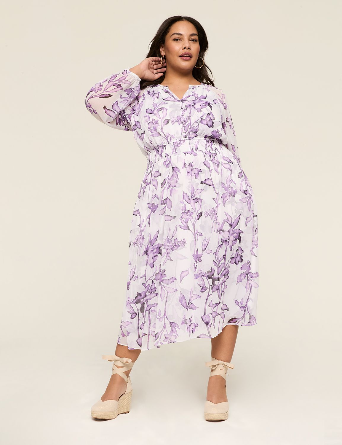 Long-Sleeve Smocked-Waist Maxi Dress