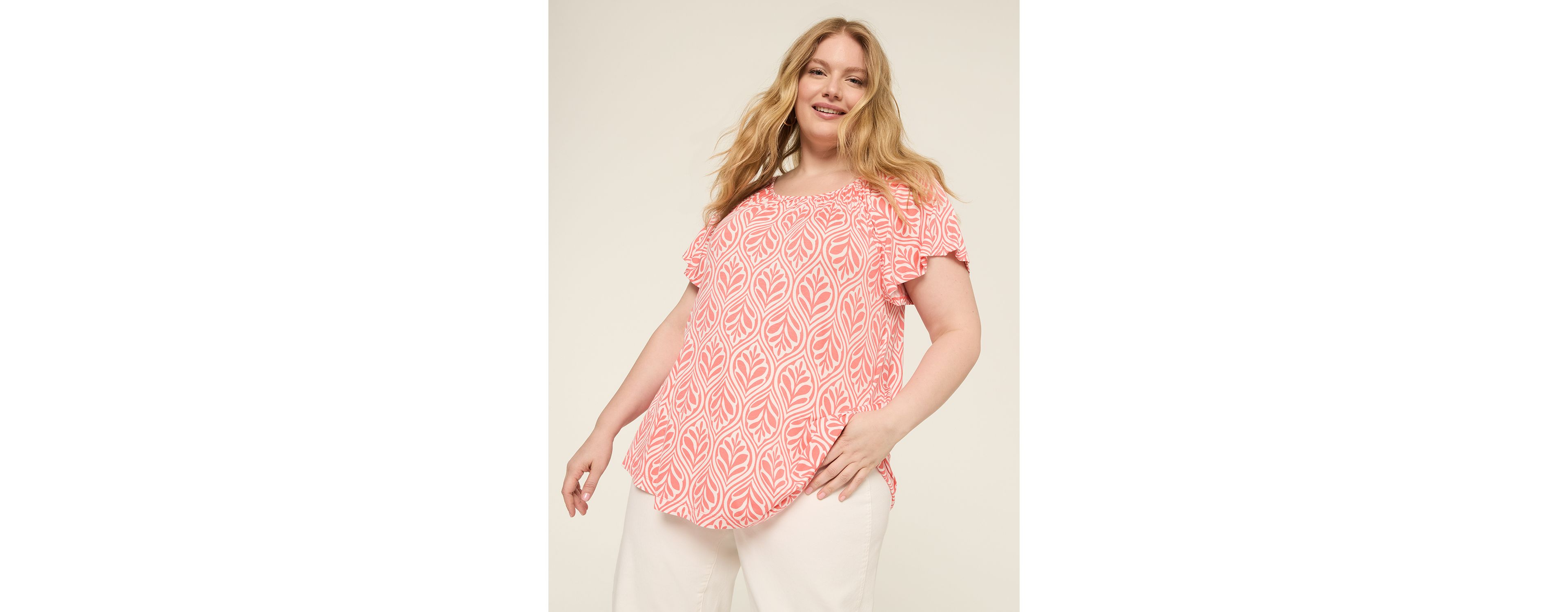 Swing Flutter-Sleeve Boatneck Top