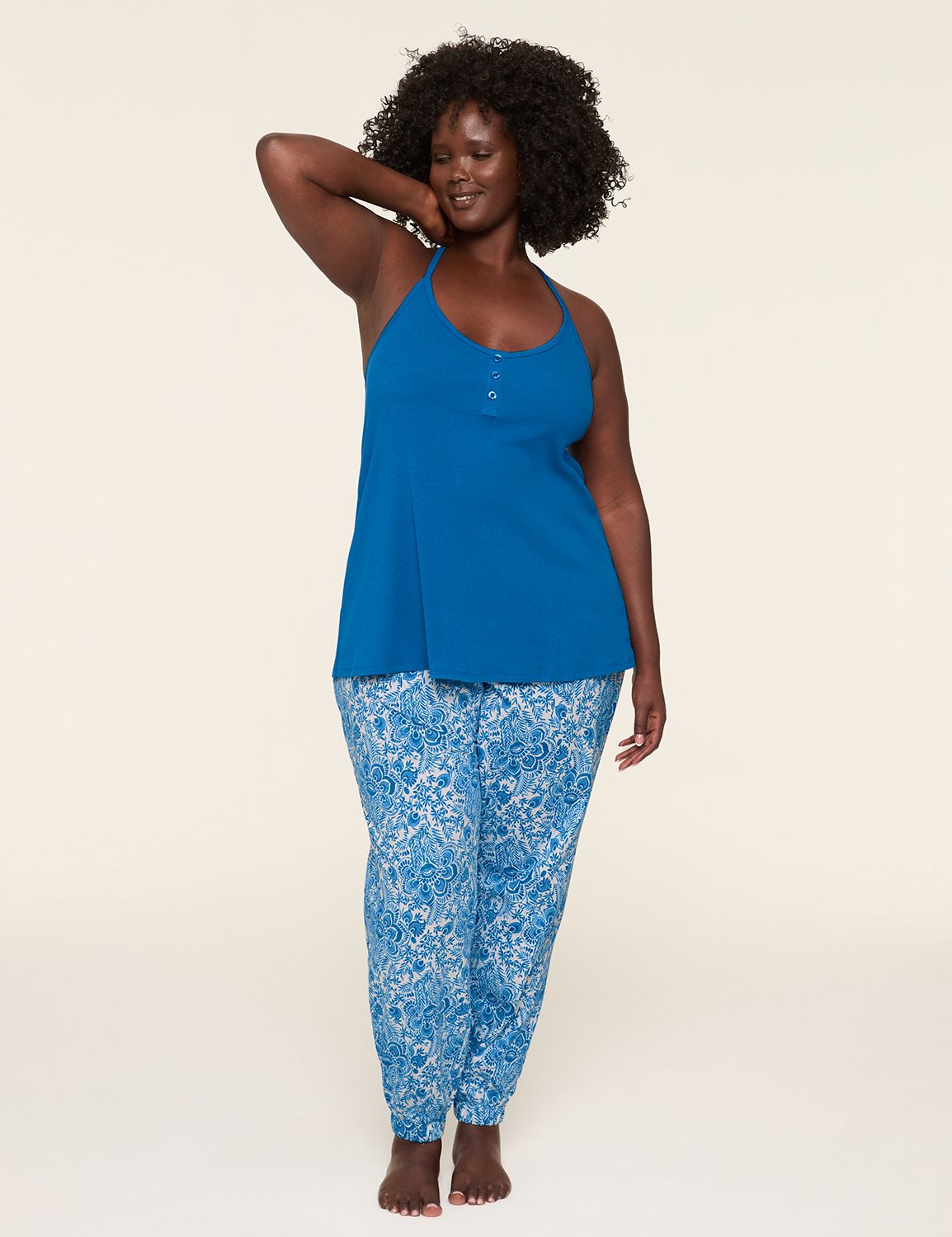Rib Lace-Trim Cami & Jogger PJ Set