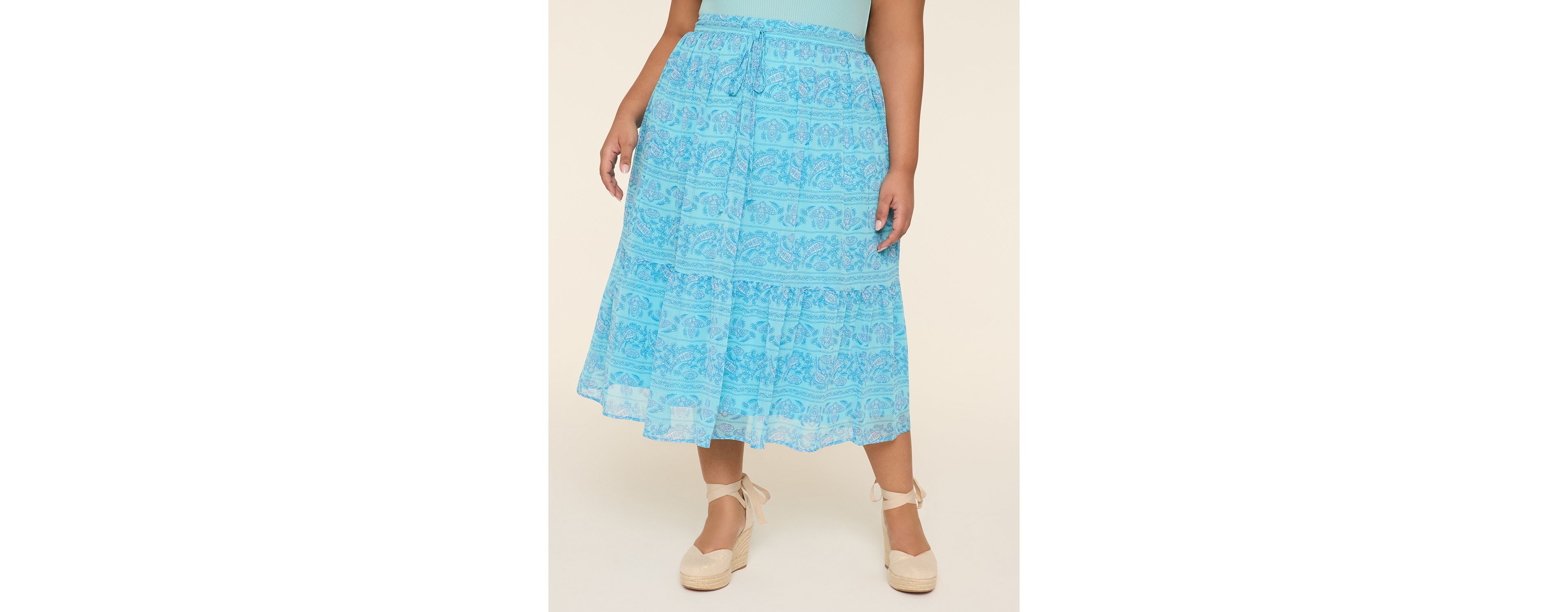 Drawstring-Waist Tiered Midi Skirt