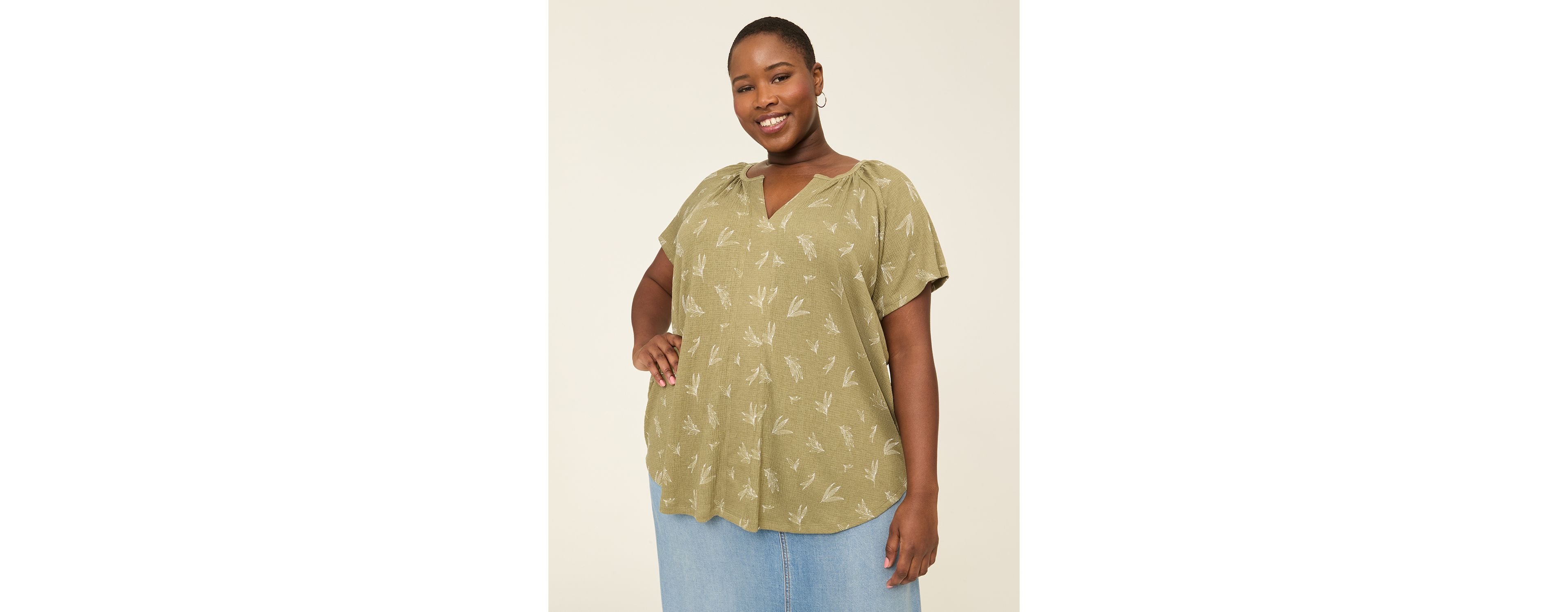 Short-Sleeve Notch-Neck Top