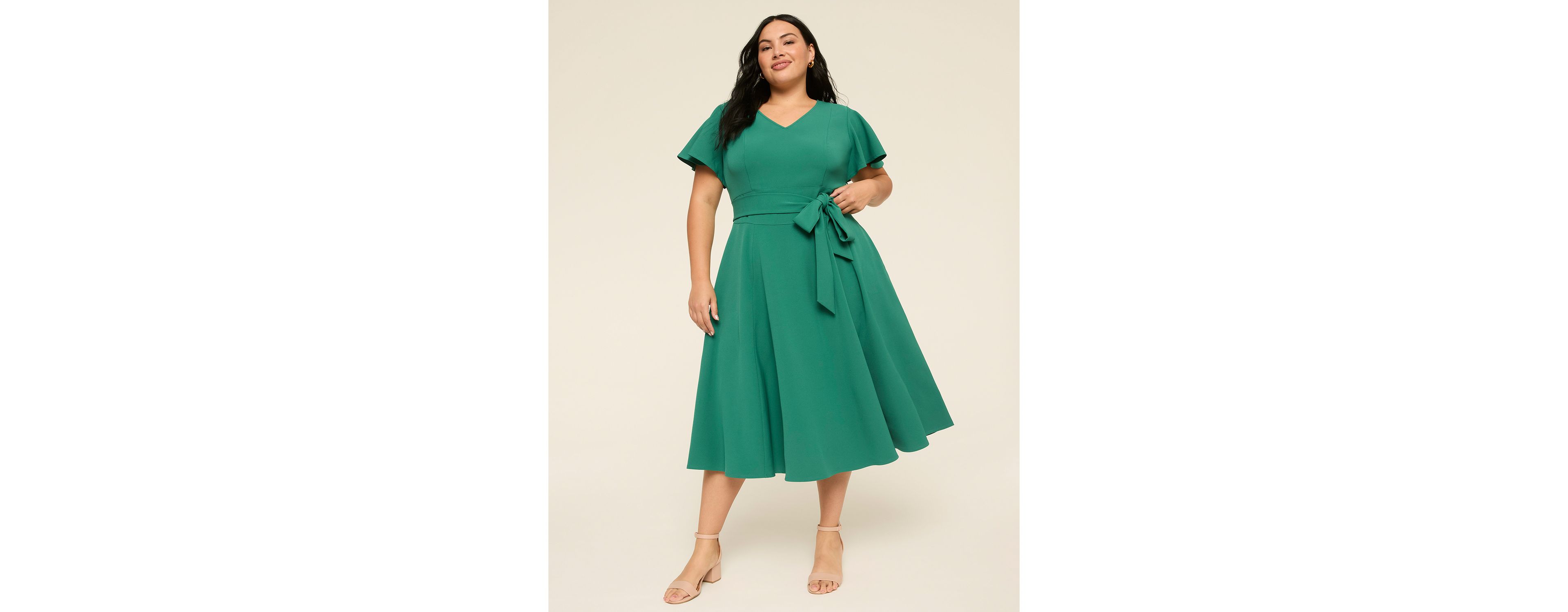 Lena V-Neck Level-Hem Midi Dress