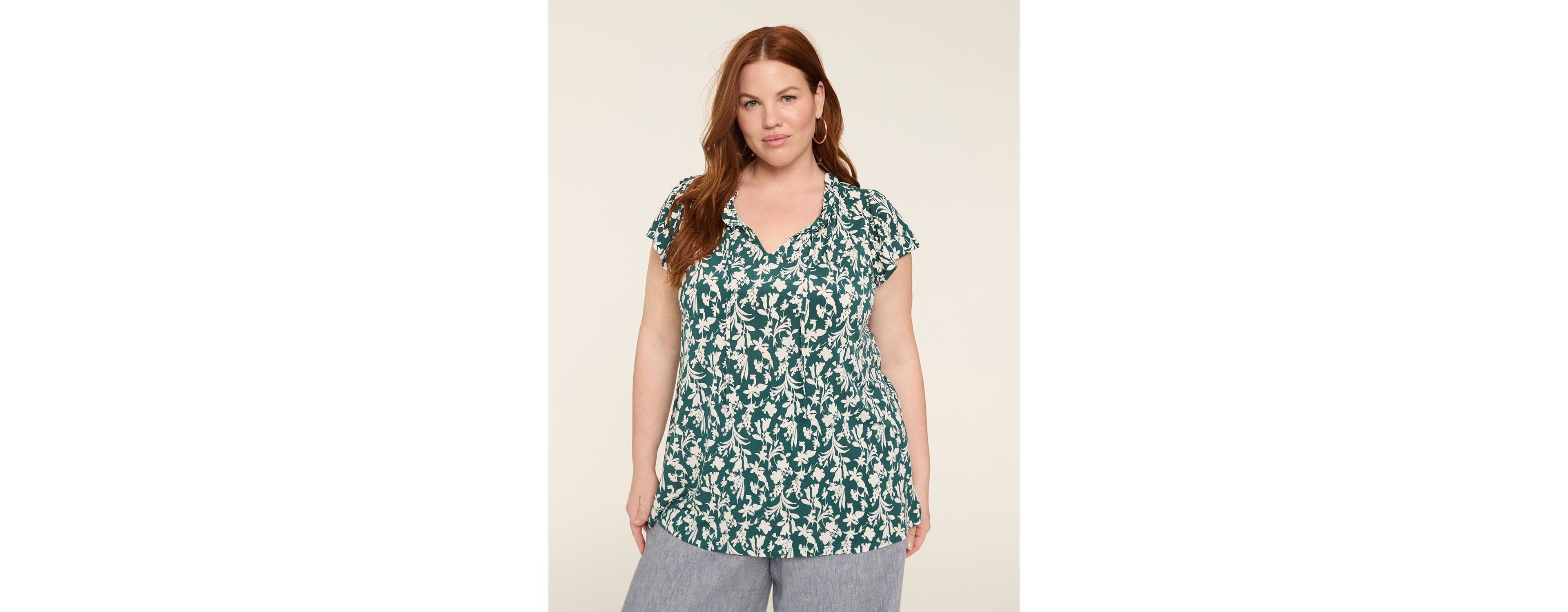 Flutter-Sleeve Notch-Neck Top