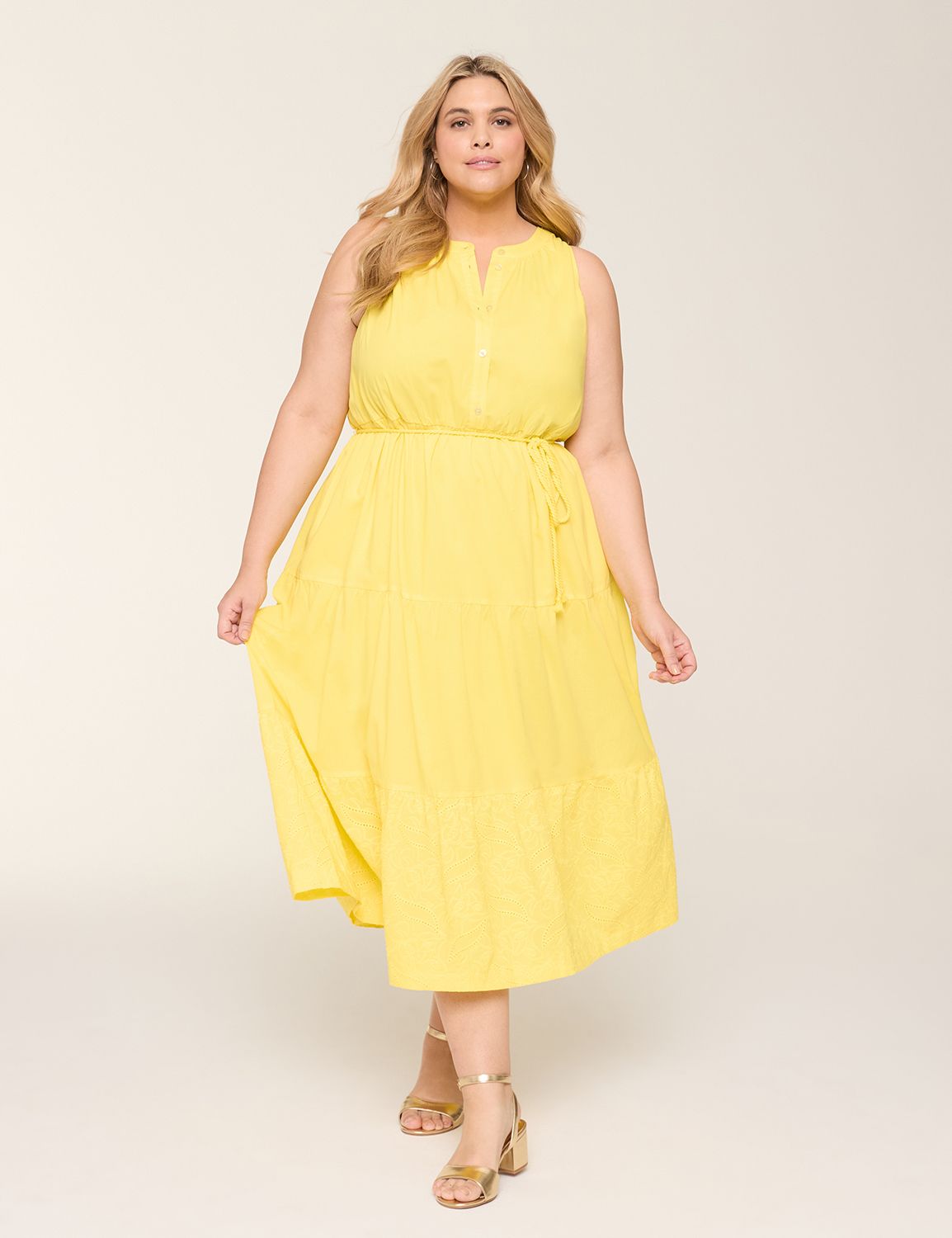 Eyelet-Hem Rope-Belt Maxi Dress