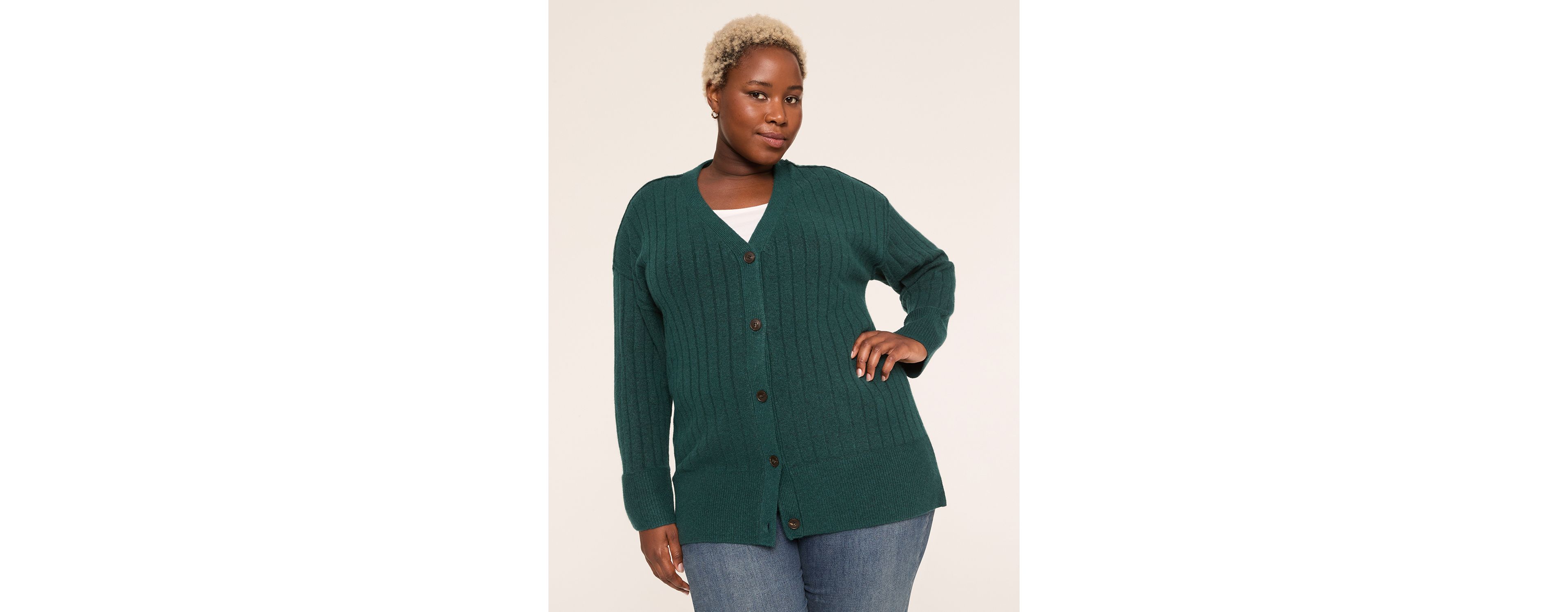 Ribbed Button-Front Cardigan