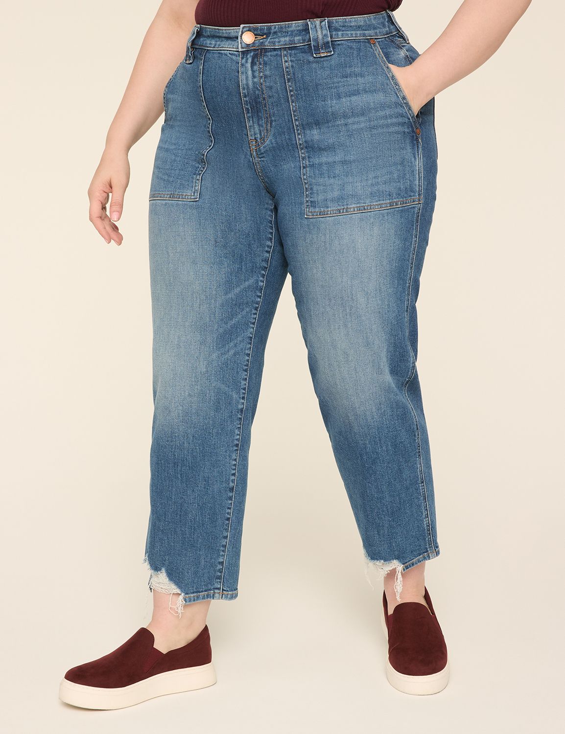 High-Rise Patch-Pocket Ankle Jean