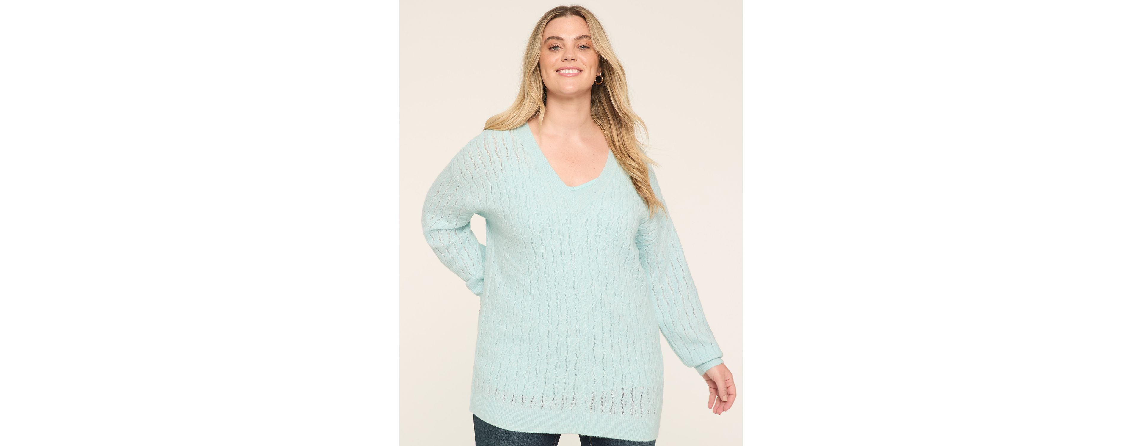 V-Neck Cable Knit Pullover Sweater