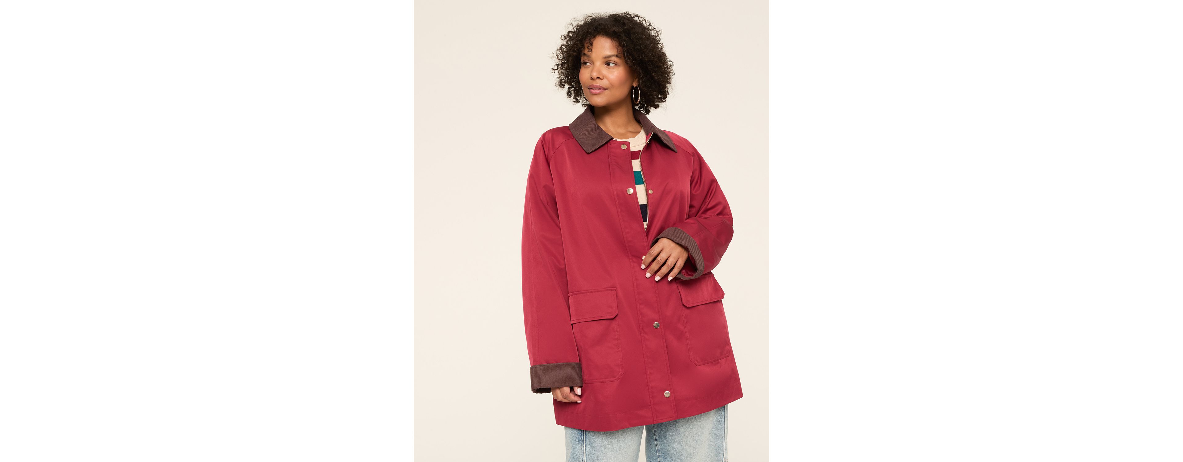Corduroy-Trim Barn Coat