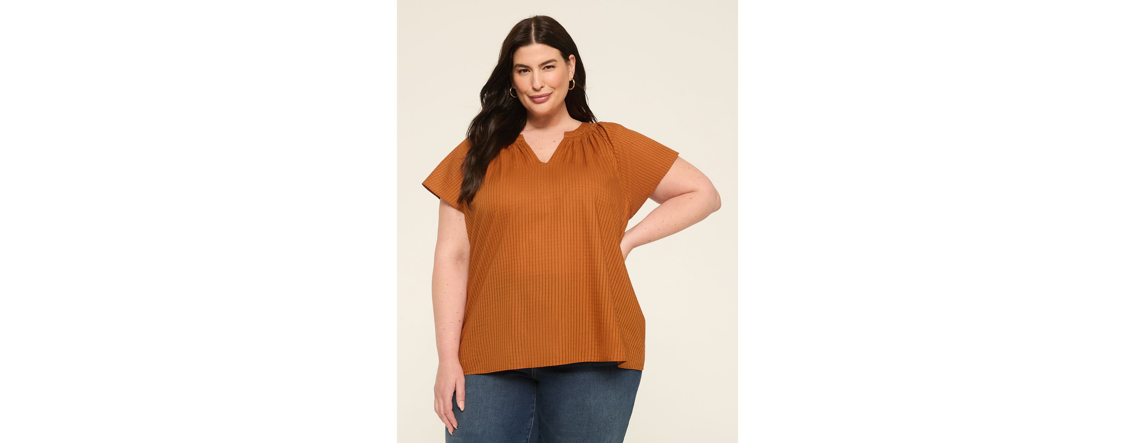 Swing Flutter-Sleeve Popover Blouse