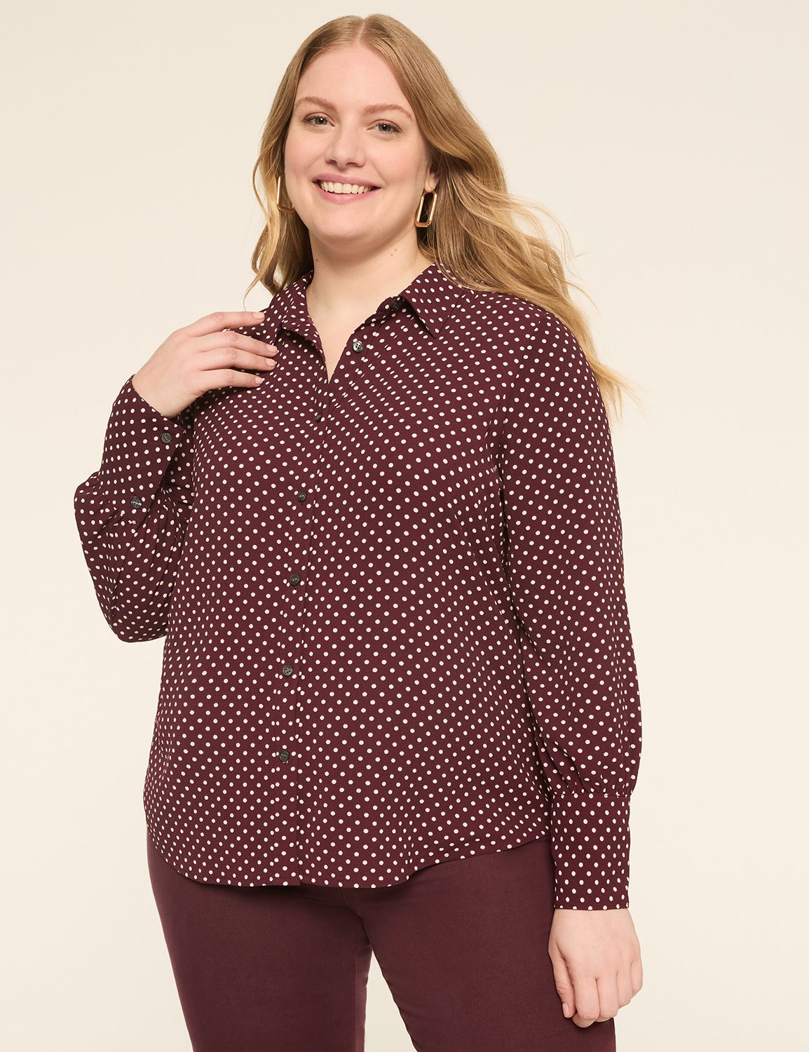 Long-Sleeve Collared Button-Down Blouse
