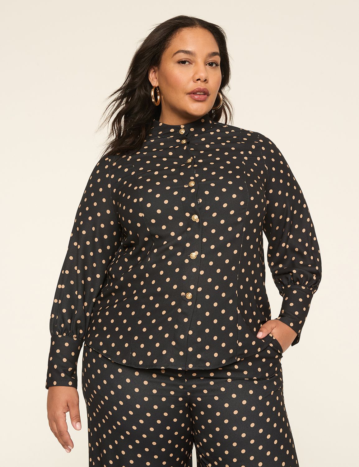 Mock-Neck Button-Front Blouse