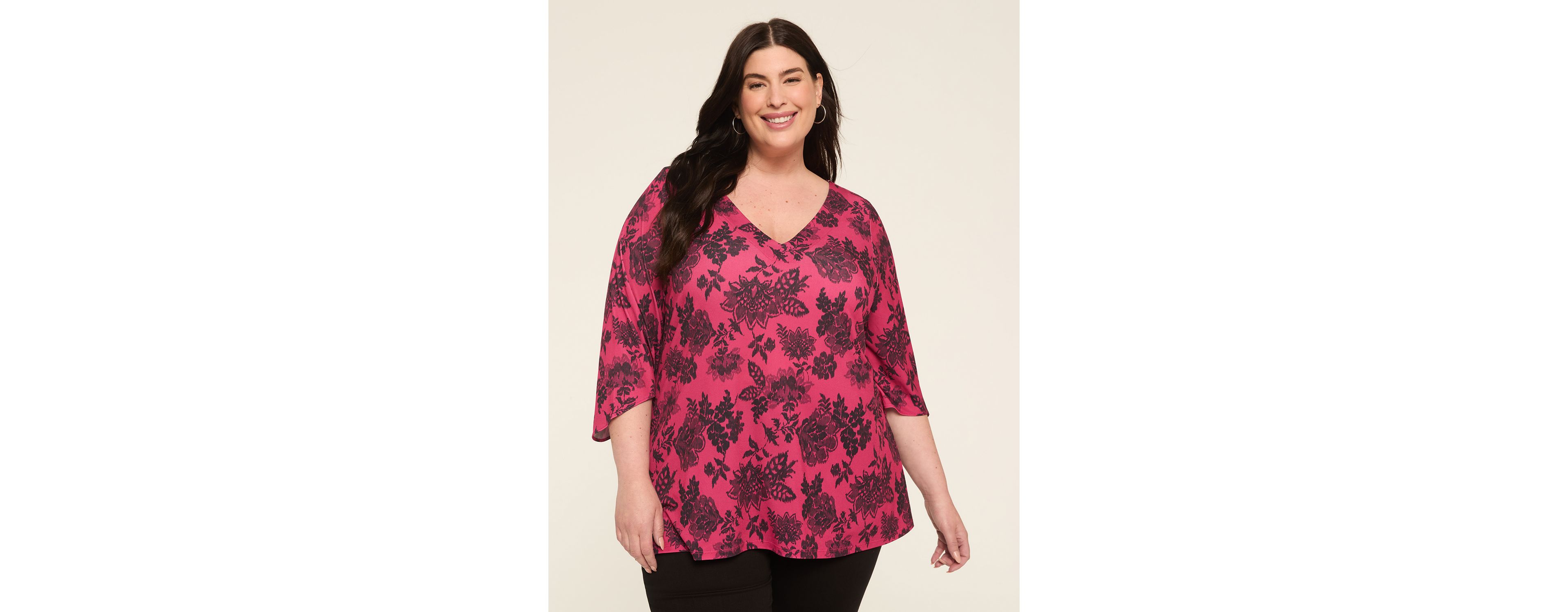 3/4-Sleeve V-Neck Tunic Top