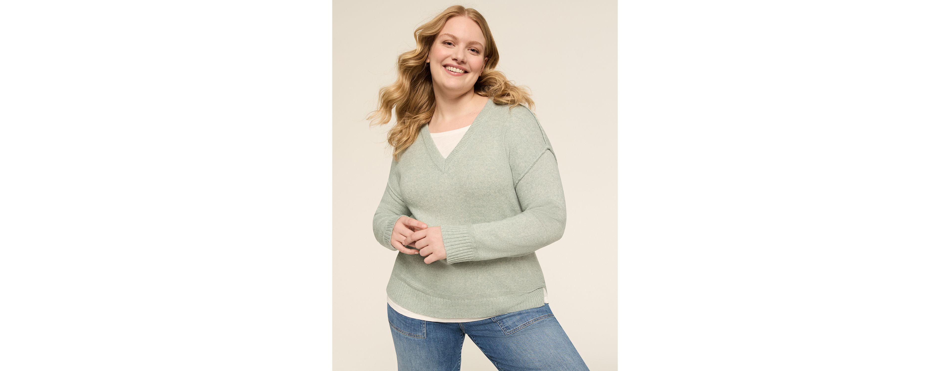 V-Neck Mix-Media Layered Sweater