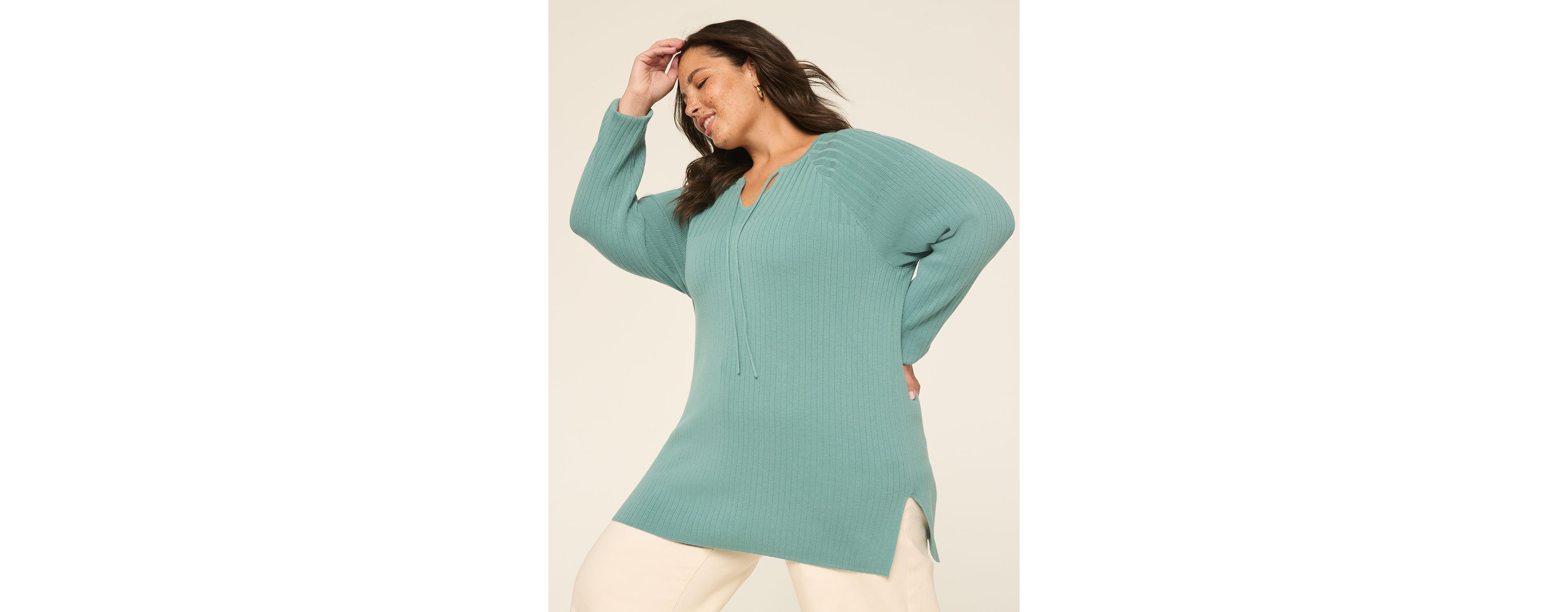 Tie-Neck Pullover Tunic Sweater