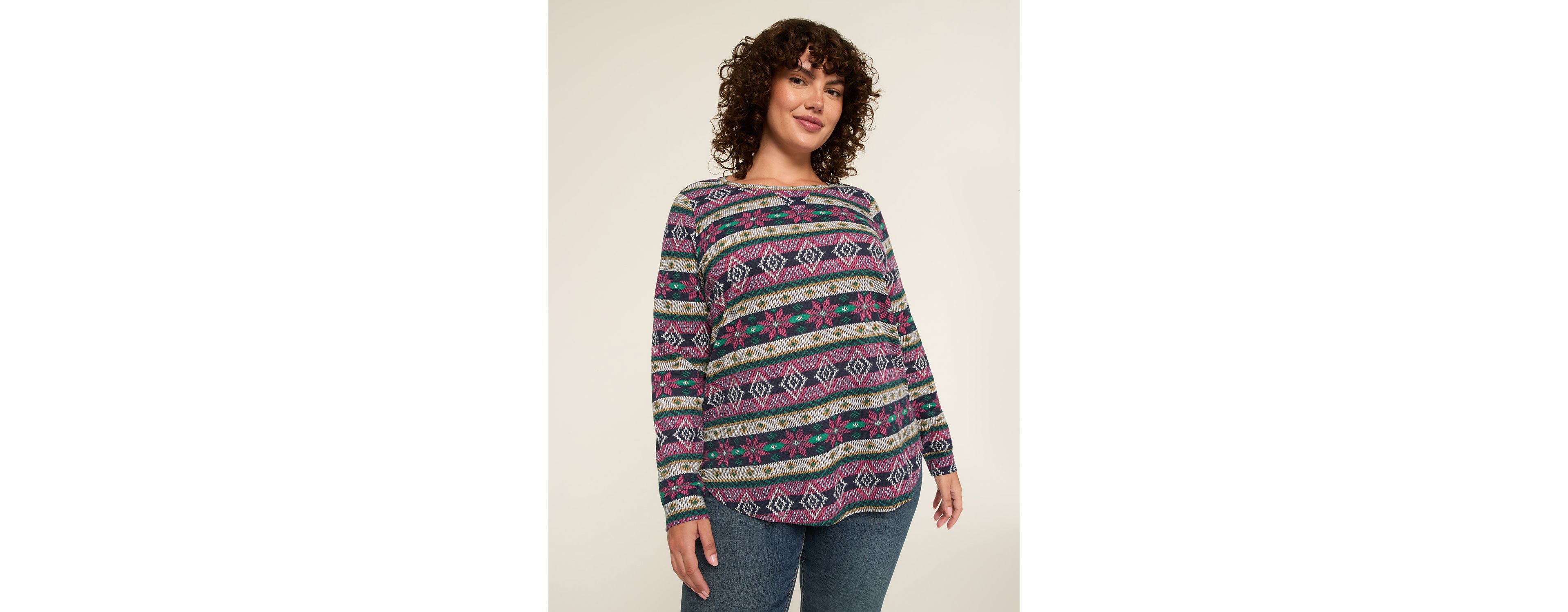 Waffle Knit Curved-Hem Tunic
