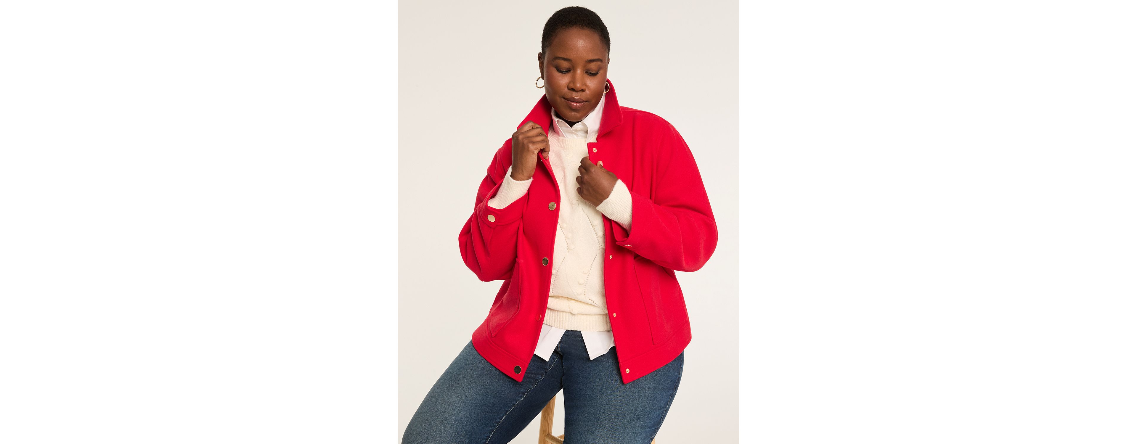 Snap-Button Collared Short Jacket