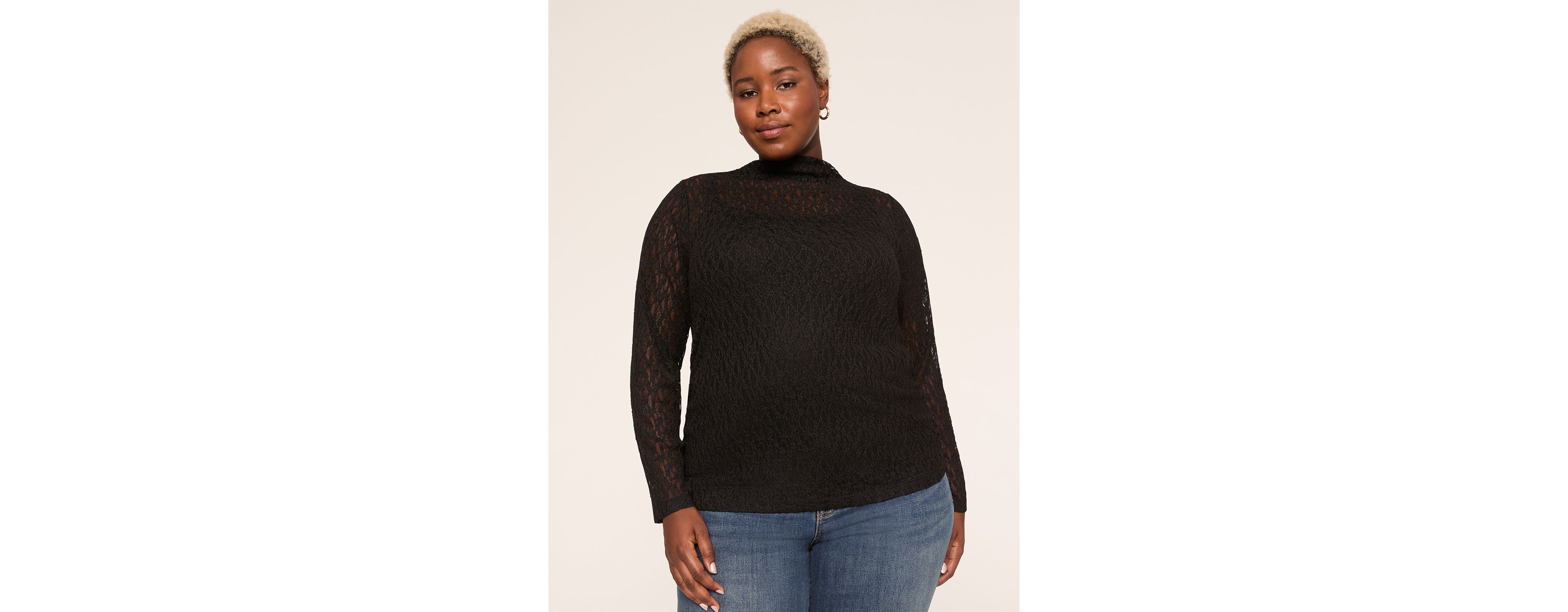 Sheer Lace Mock-Neck Top