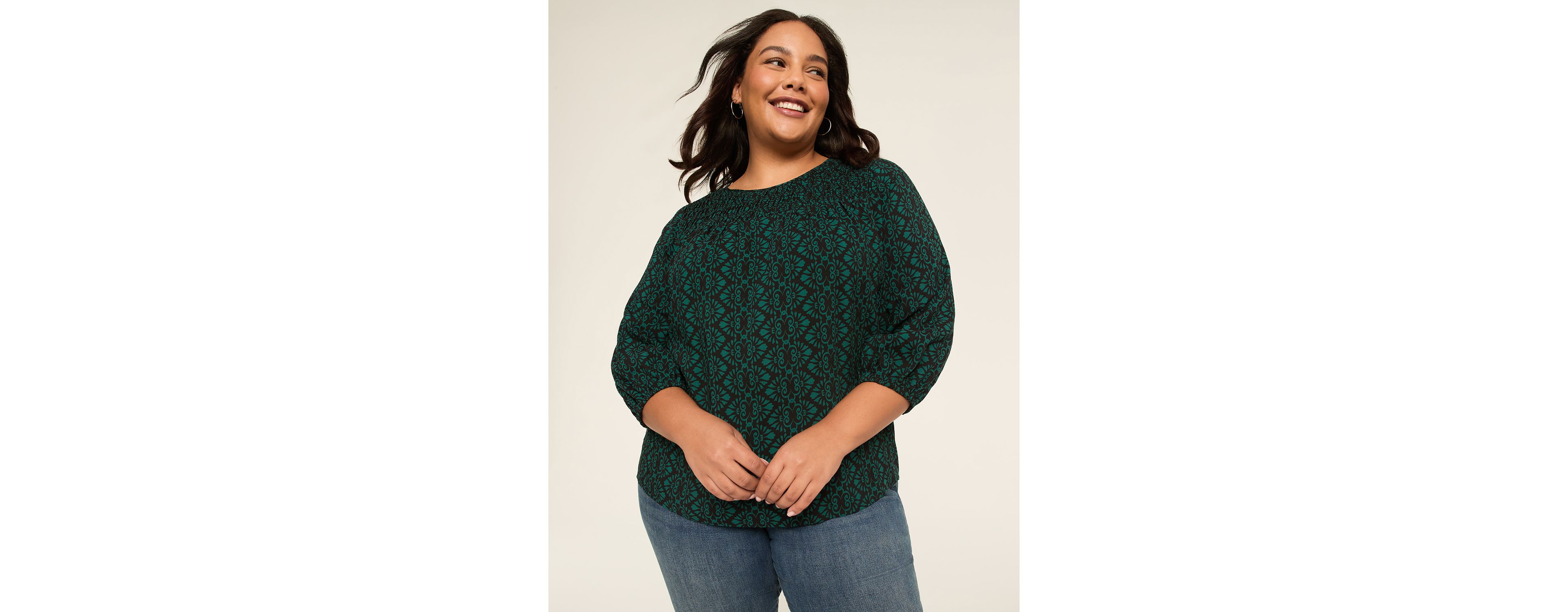 3/4-Sleeve Boatneck Popover Top