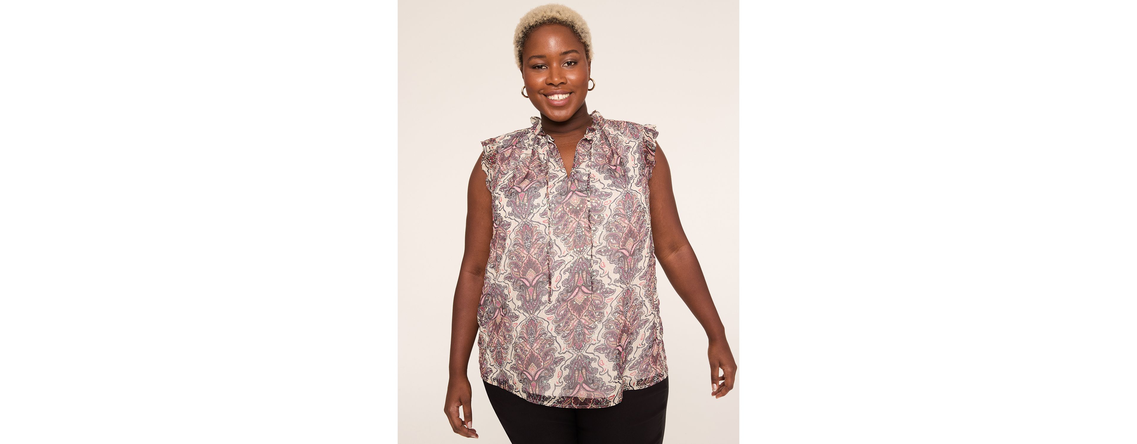 Sequin Sleeveless Split-Neck Popover Top