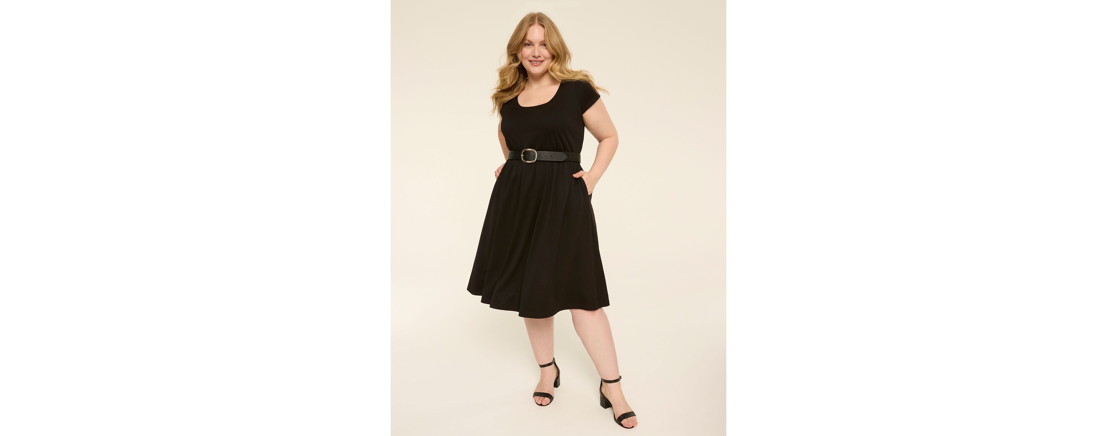 Ponte Cap-Sleeve Scoop-Neck Midi Dress