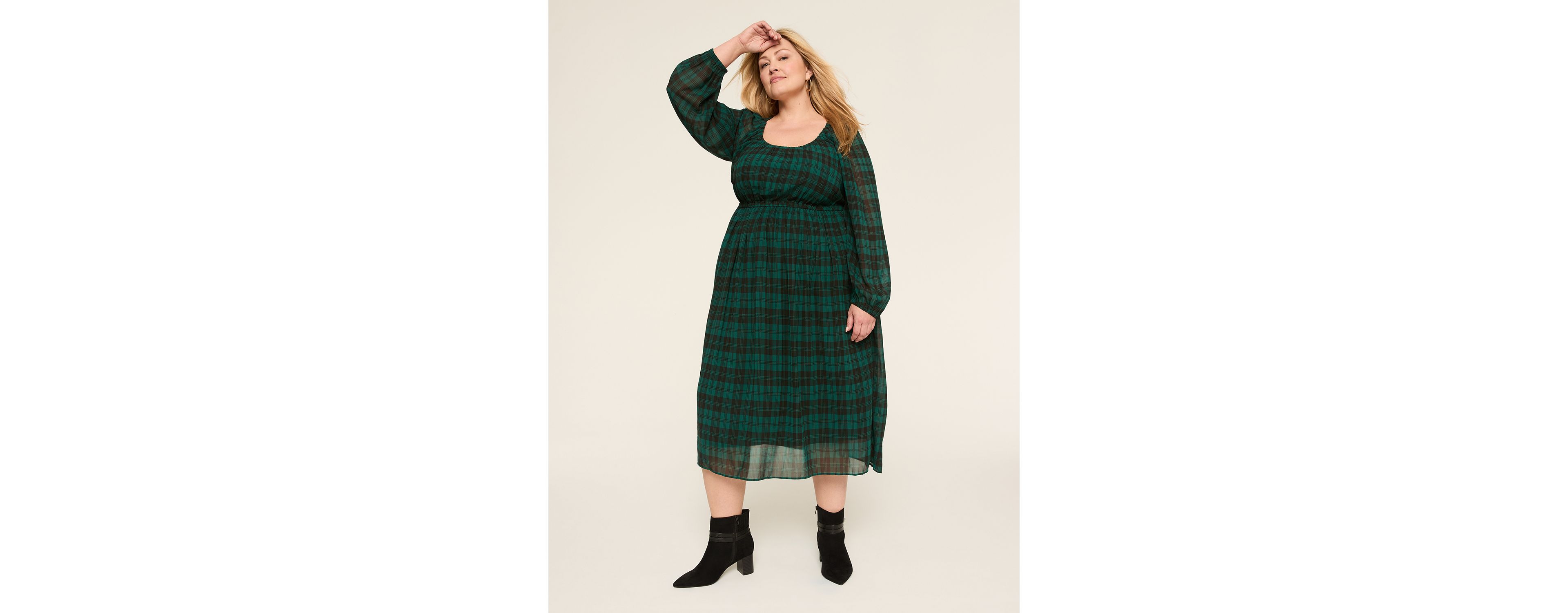 Long-Sleeve Scoop-Neck Midi Dress