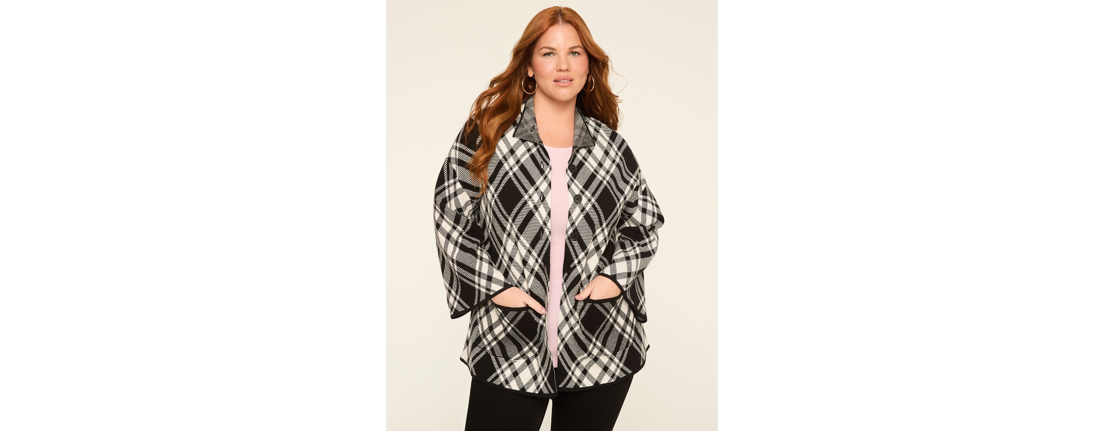 Plaid Button-Front Sweater Jacket