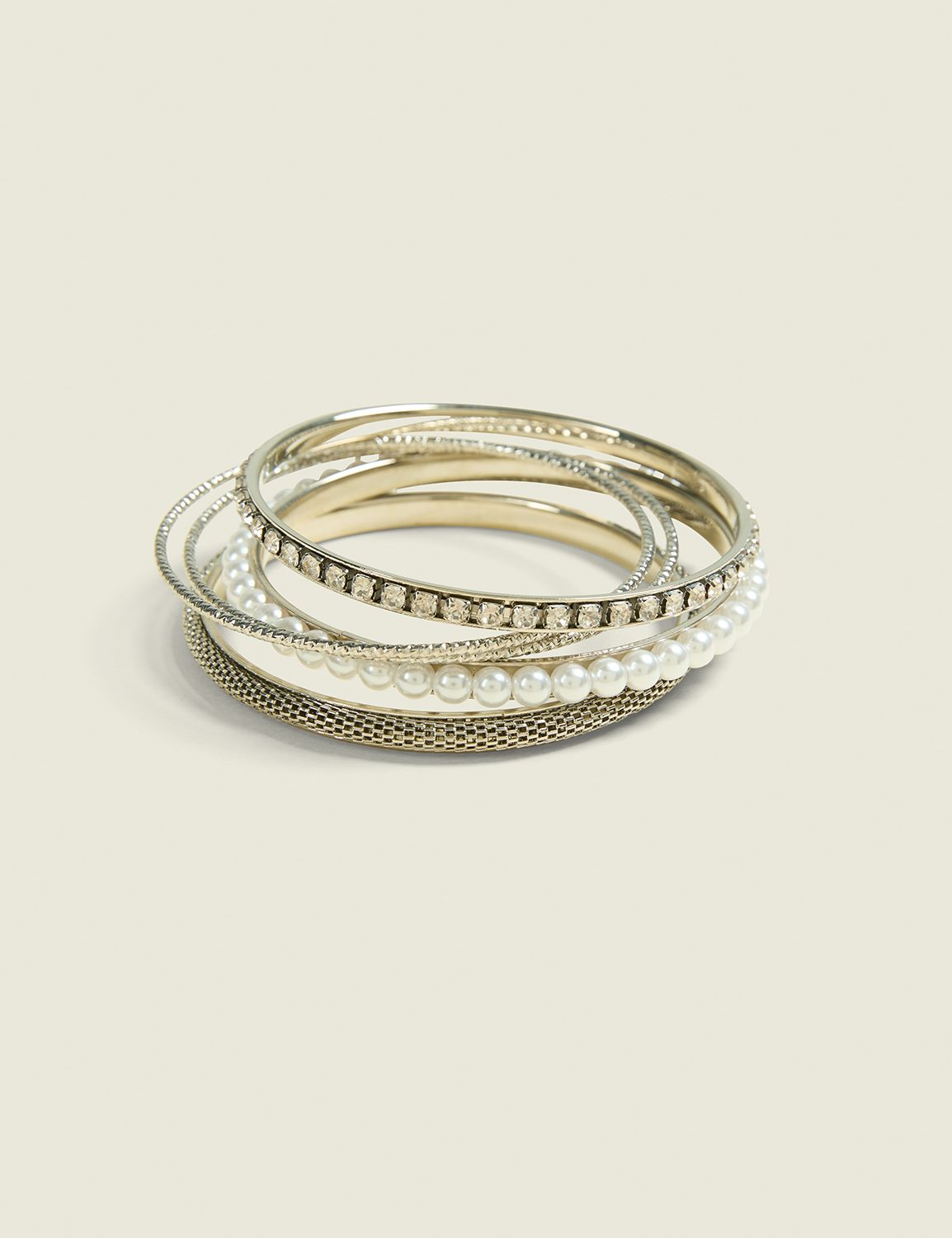 Silvertone & Pearlized Bangle Set