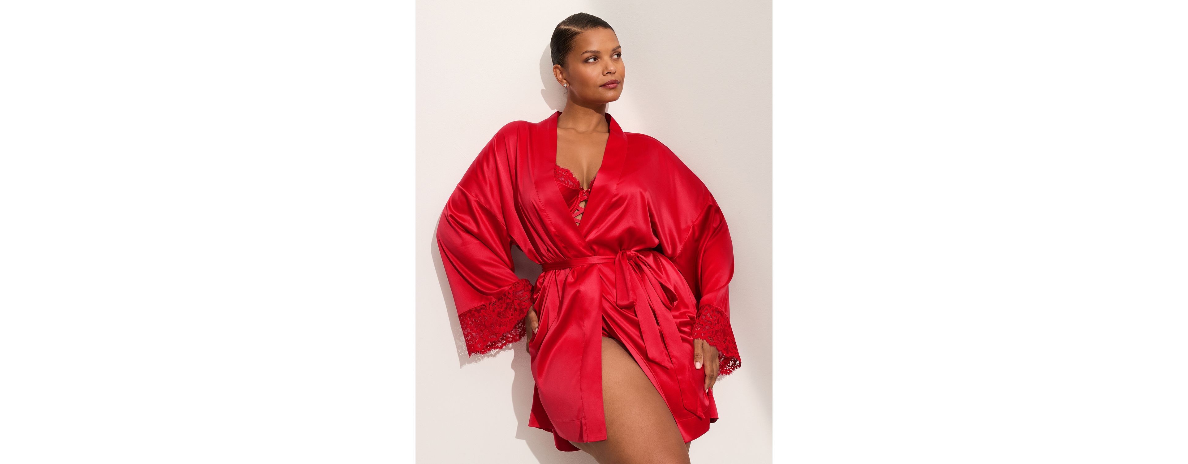 Satin Lace-Trim Robe