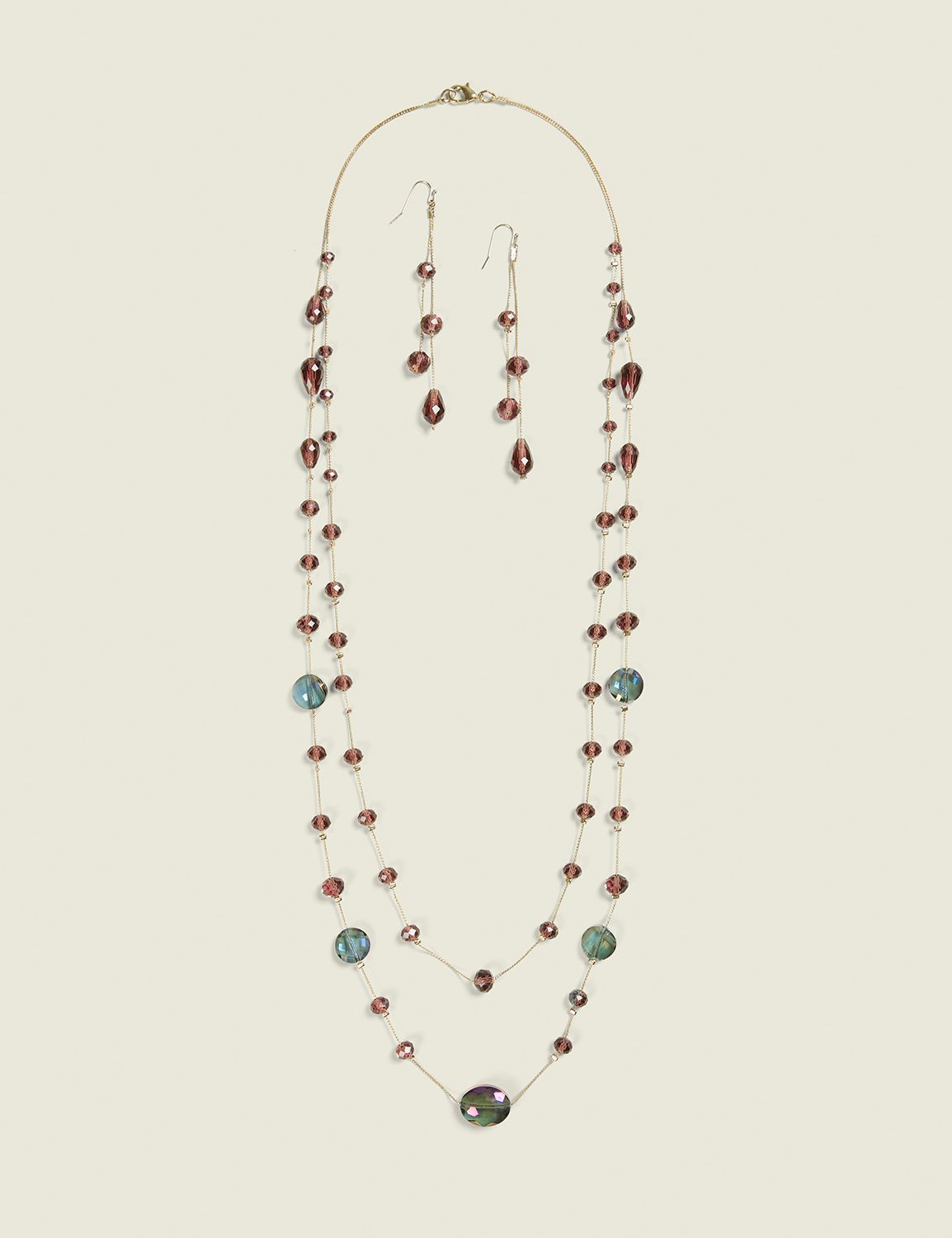 Purple Beaded Necklace & Earring Set