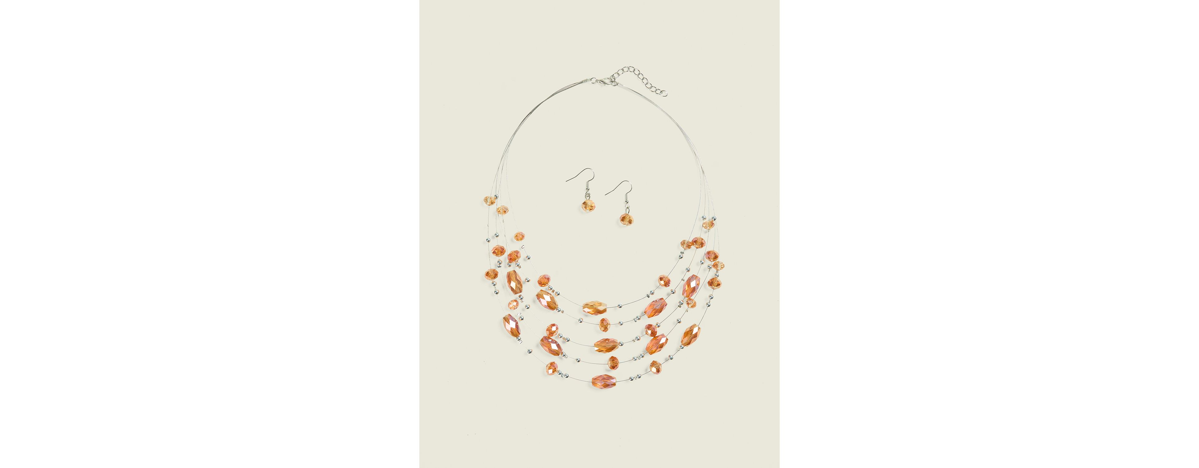 Neutral Beaded Multi Row Necklace &