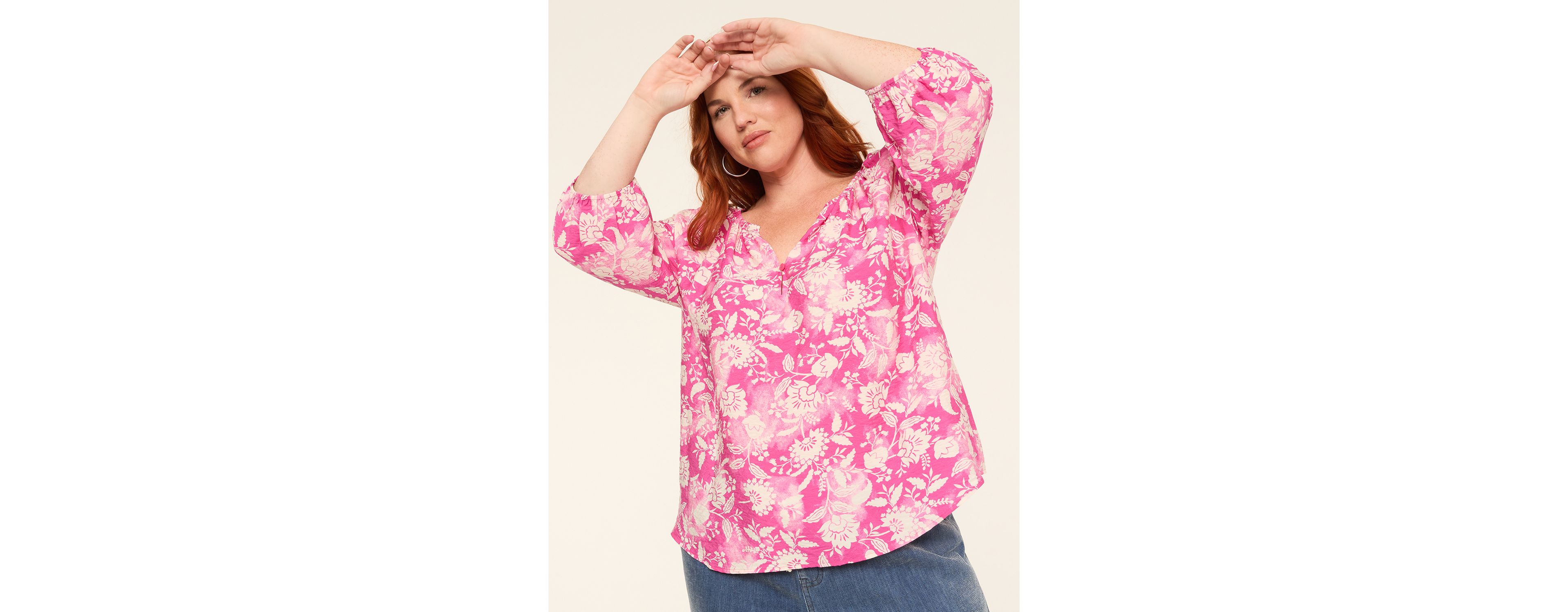 3/4-Sleeve Popover Blouse
