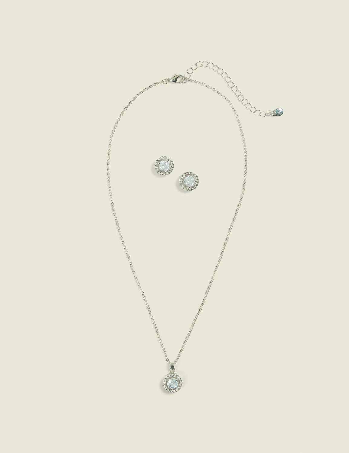 Silvertone Embellished Earring & Necklace Set