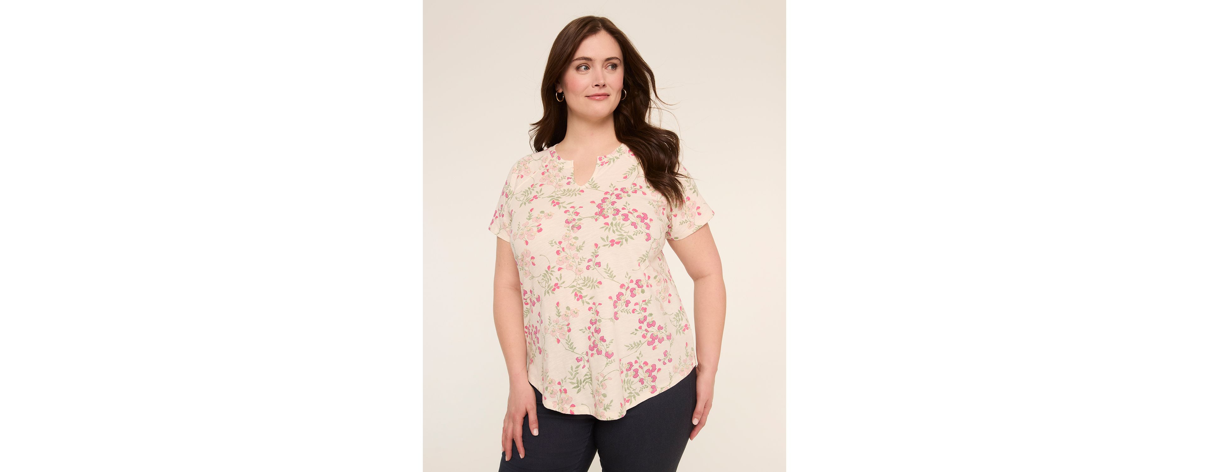 Short-Sleeve Notch-Neck Top