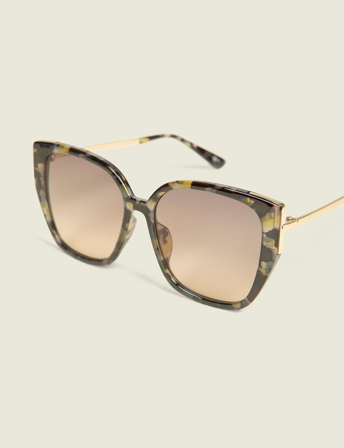Tortoiseshell Print Metal Cateye Sunglasses