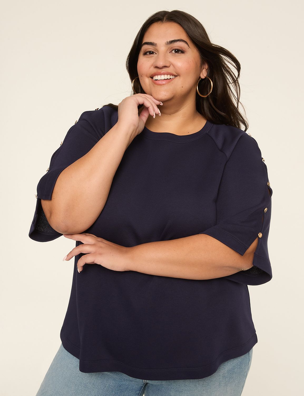 Split-Sleeve Top With Buttons