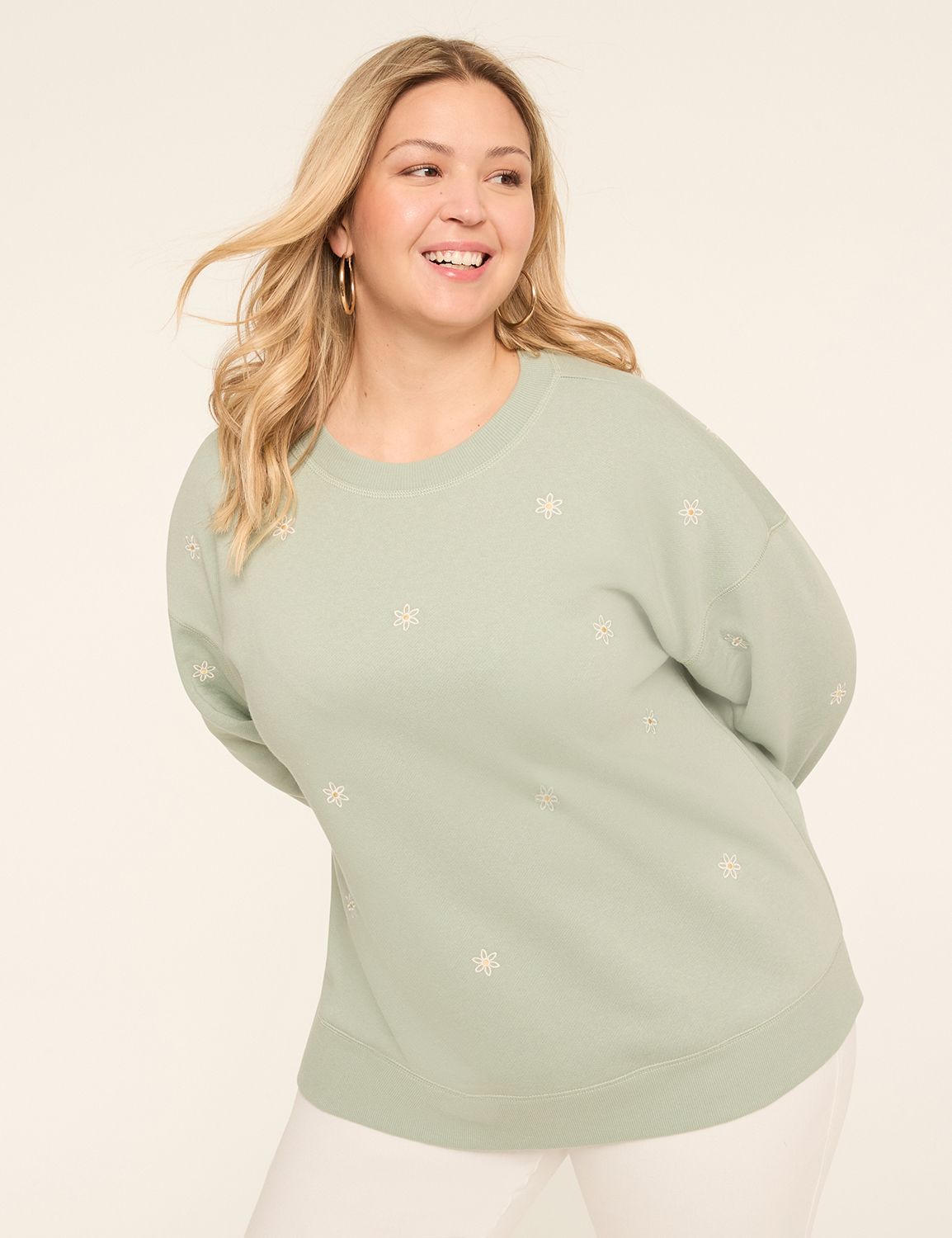 Embroidered Flower Long-Sleeve Sweatshirt