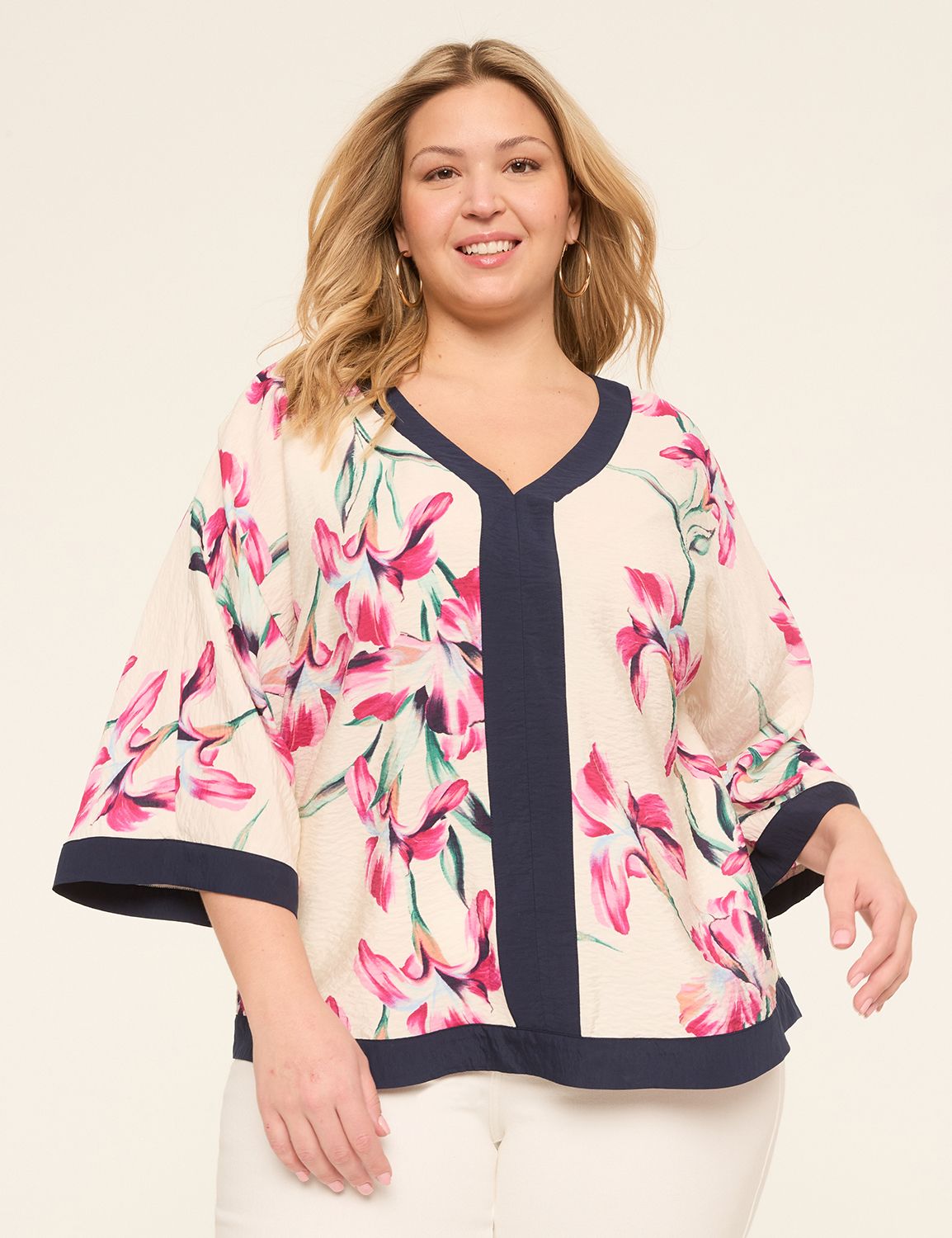 3/4 Dolman-Sleeve V-Neck Popover Top