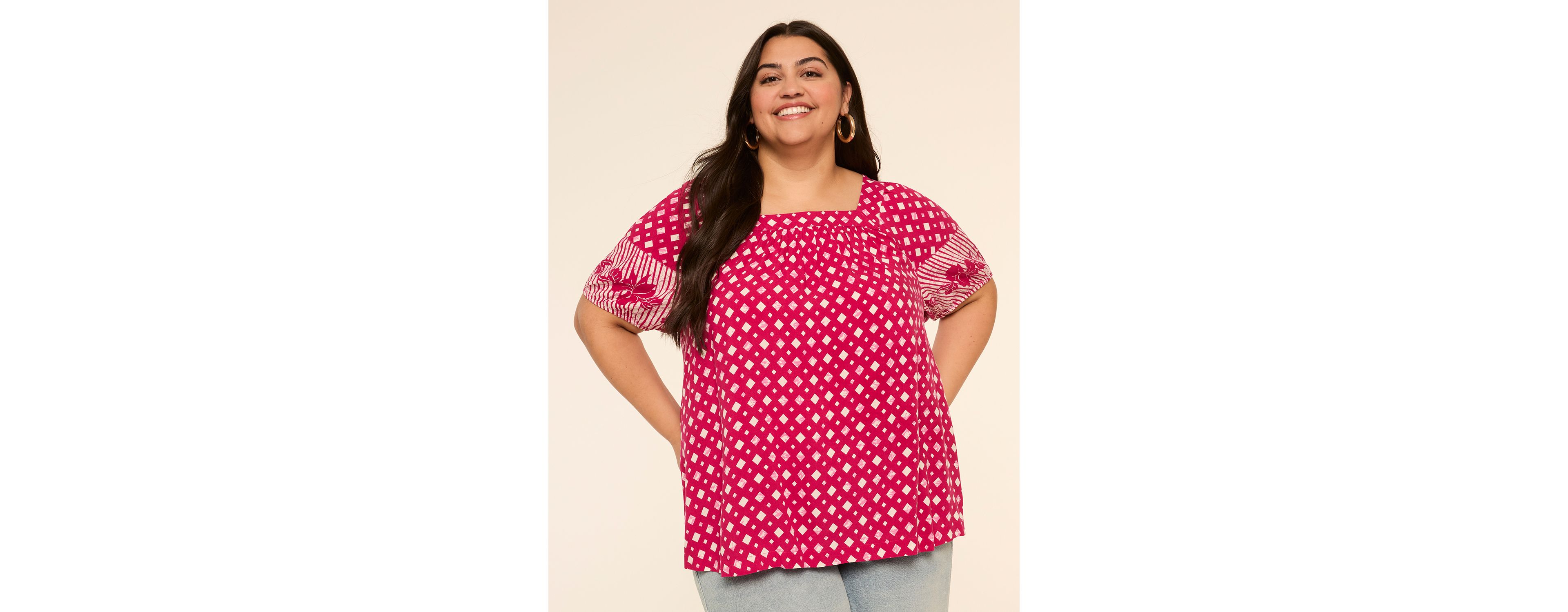 Short-Sleeve Square-Neck Blouse